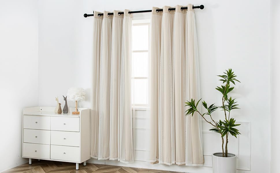 Beige Double Layer Blackout Curtains