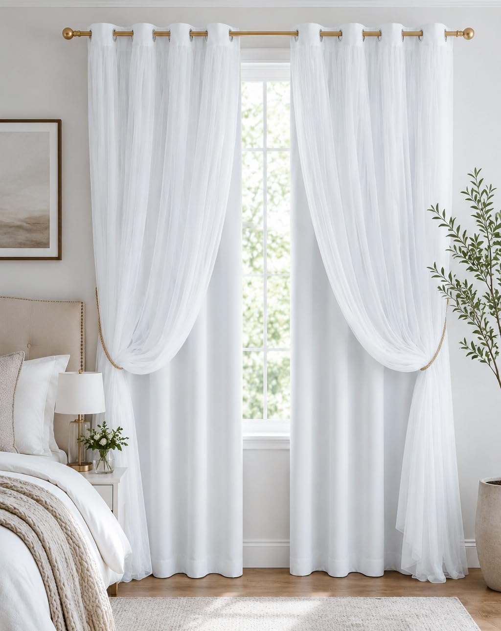 White Double Layer Blackout Curtains
