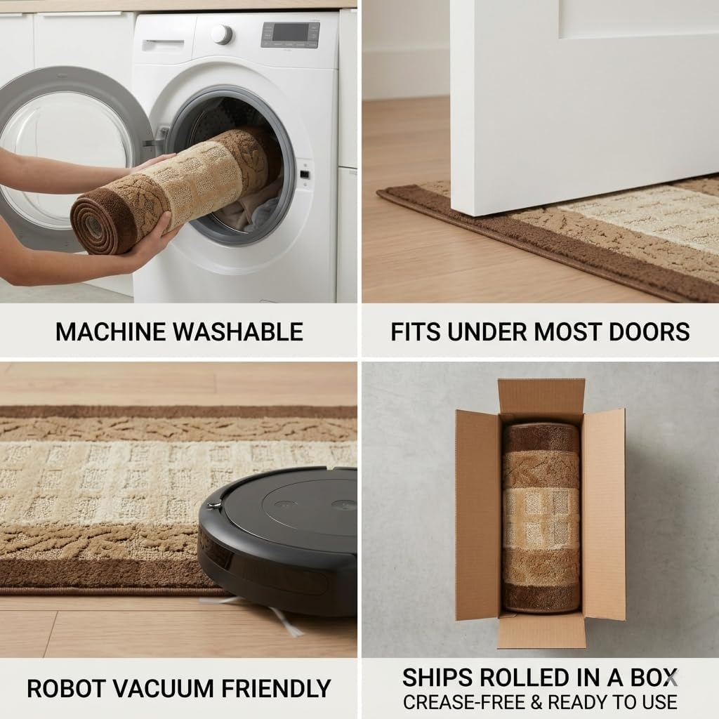Brown Woven Washable Runner Rug