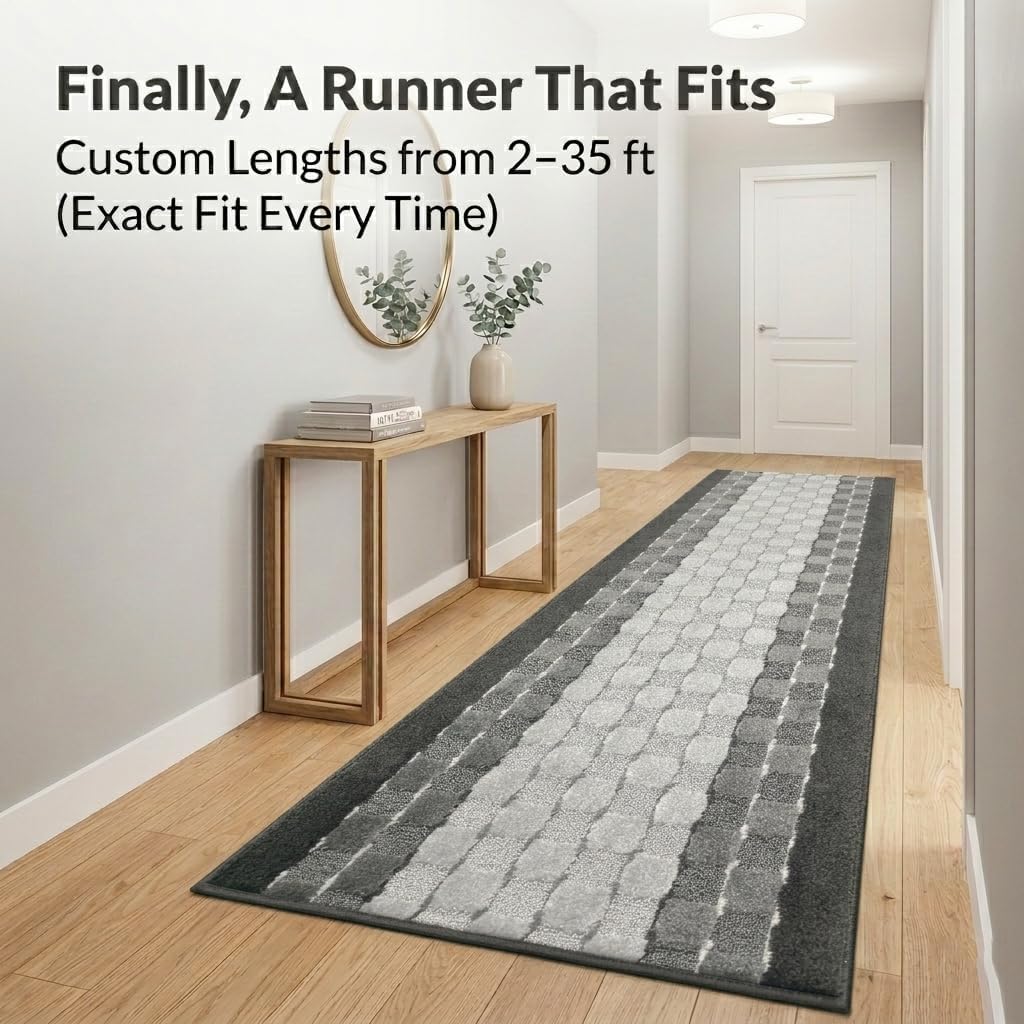 Checkered Grey Runner Rug