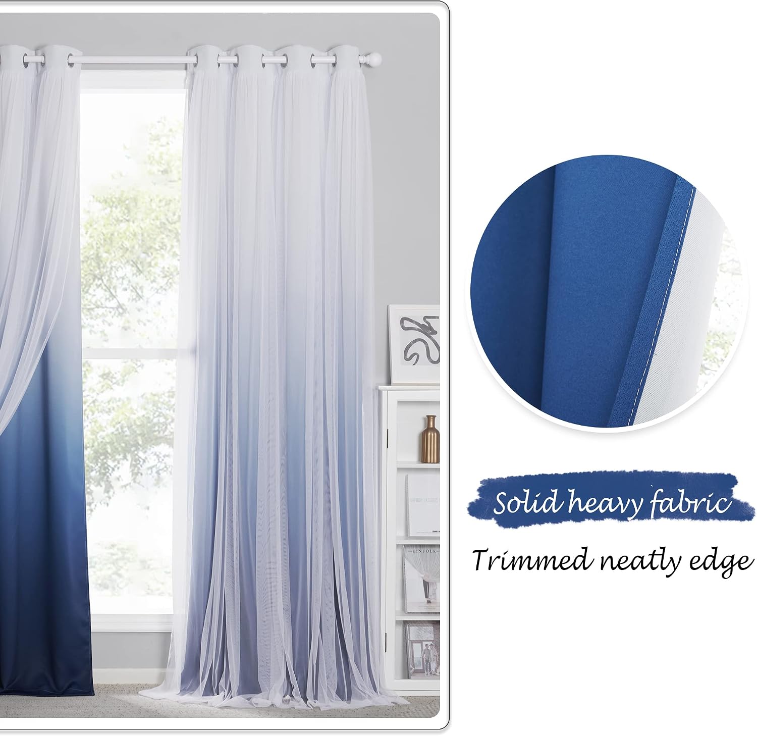 Navy Ombre Double Layer Blackout Curtains