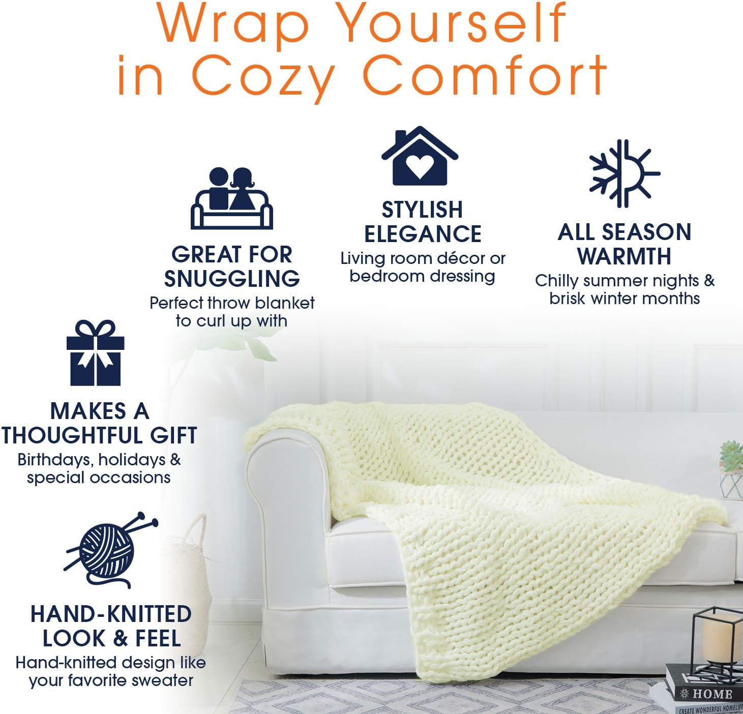 Ivory Cable Knit Decorative Throw Blanket