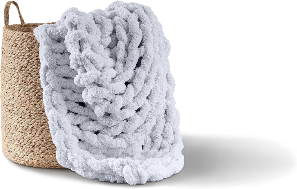 Light Gray Jumbo Hand Knit Chenille Throw