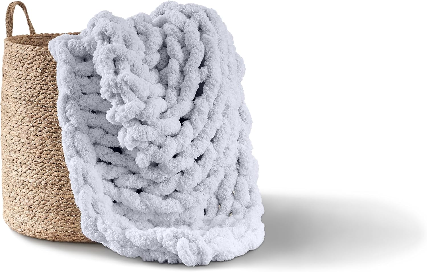Light Gray Jumbo Hand Knit Chenille Throw