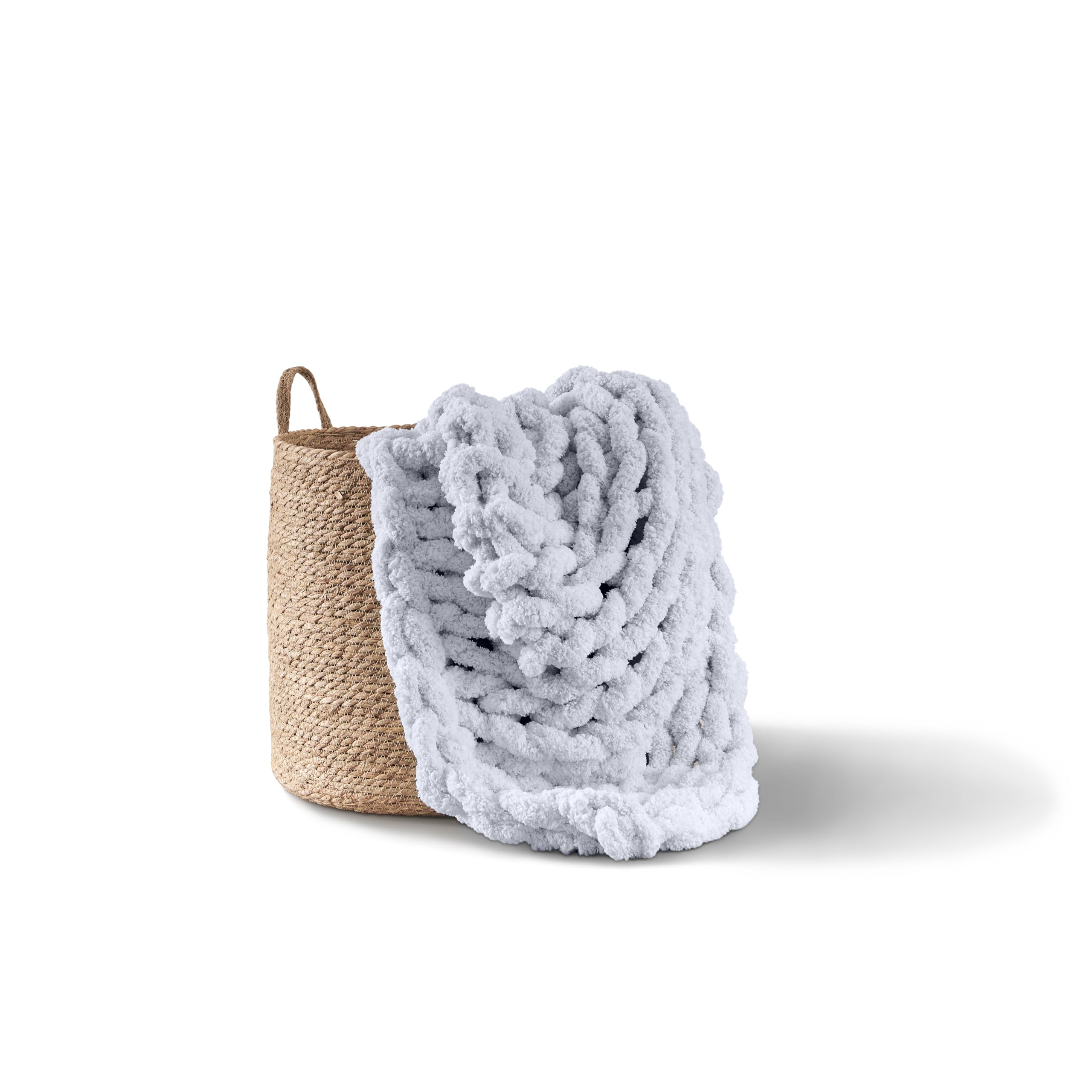 Light Gray Jumbo Hand Knit Chenille Throw