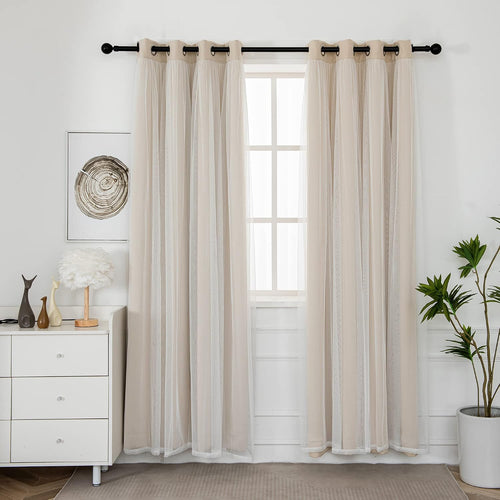 Beige Double Layer Blackout Grommet Curtains Set