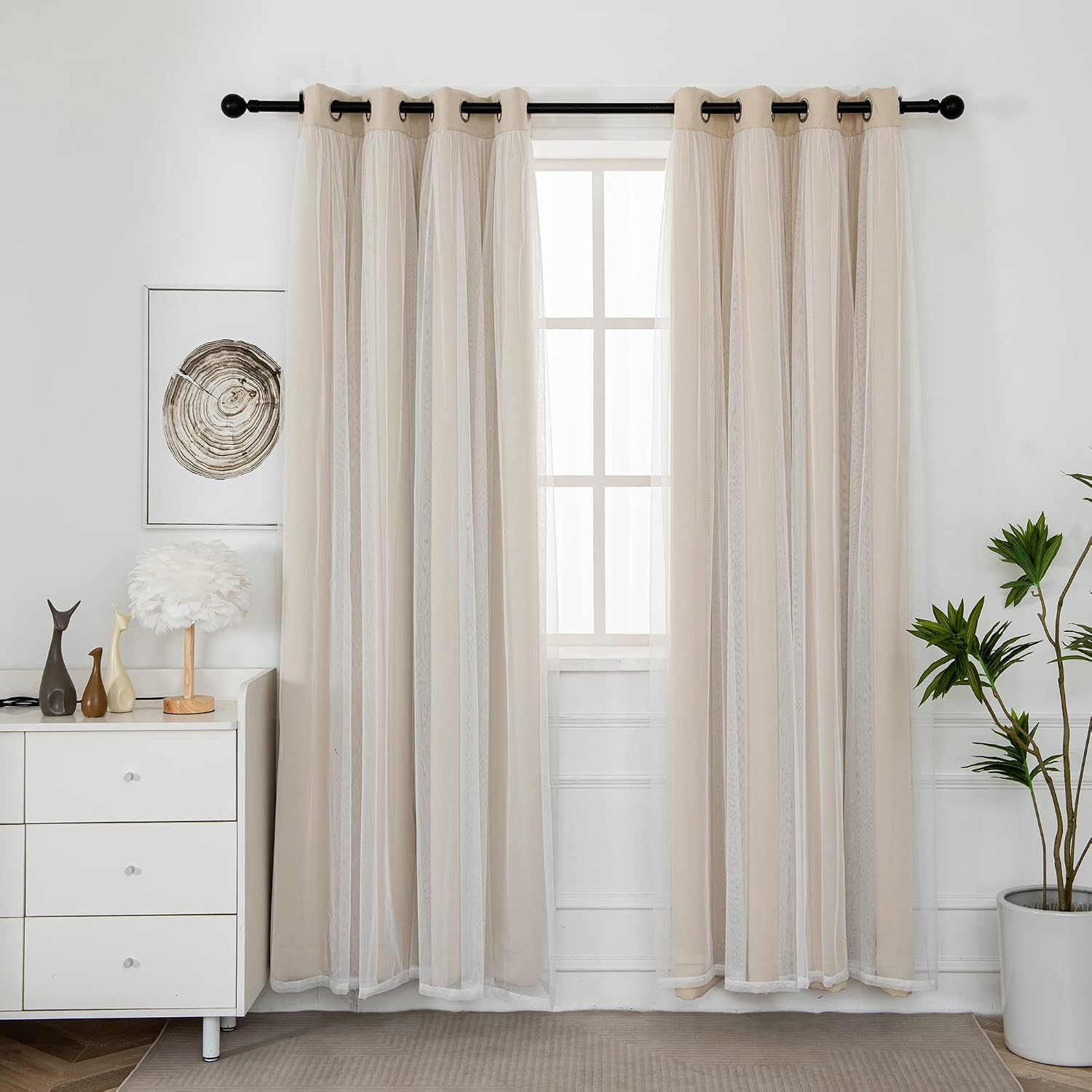Beige Double Layer Blackout Curtains