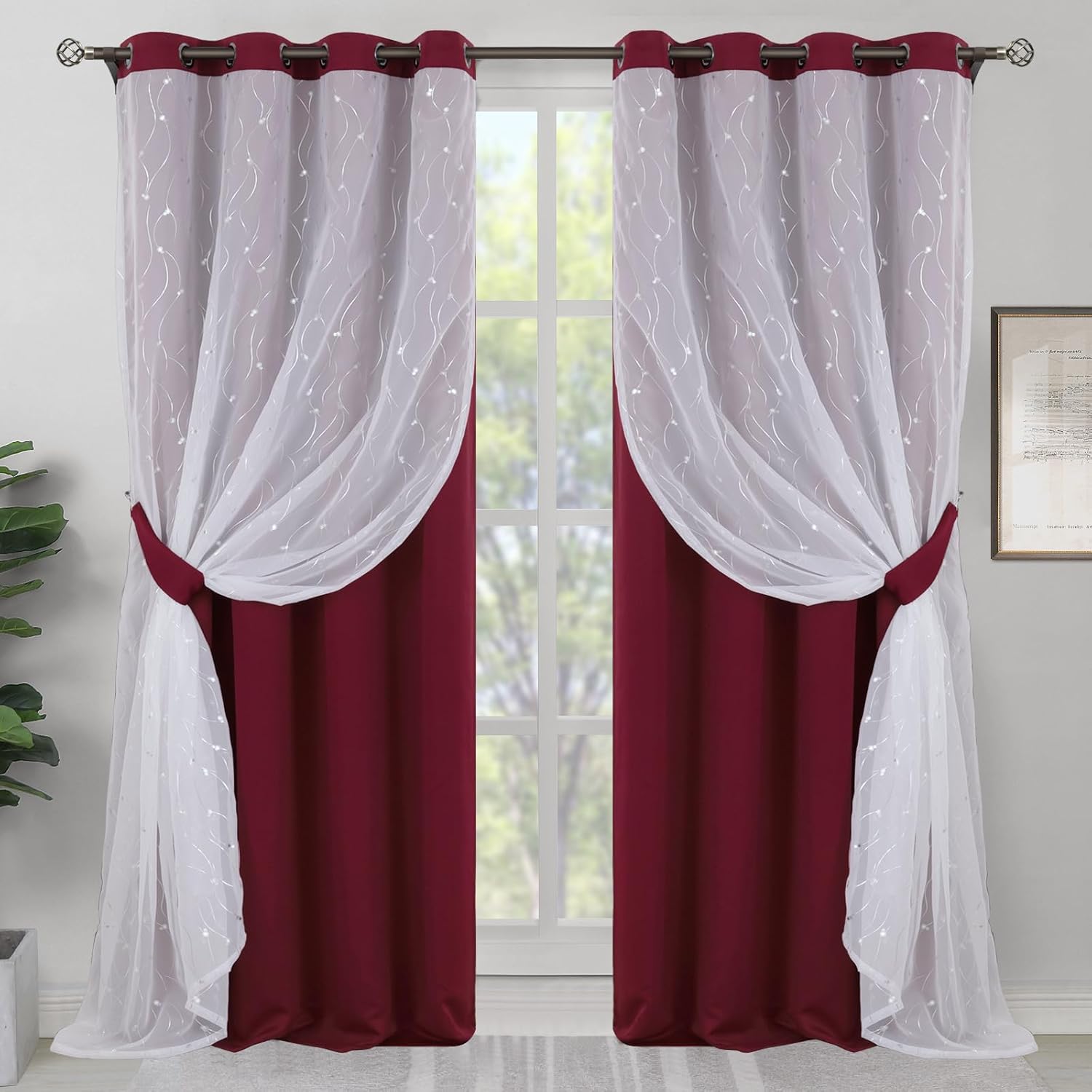 Burgundy Double Layer Blackout Curtains