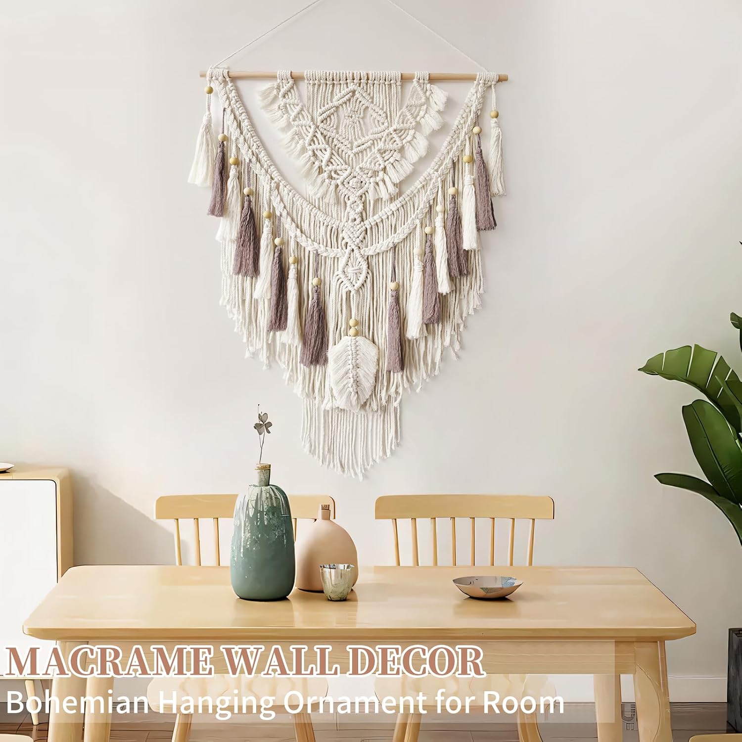 Beige Rose Handmade Macrame Tapestry