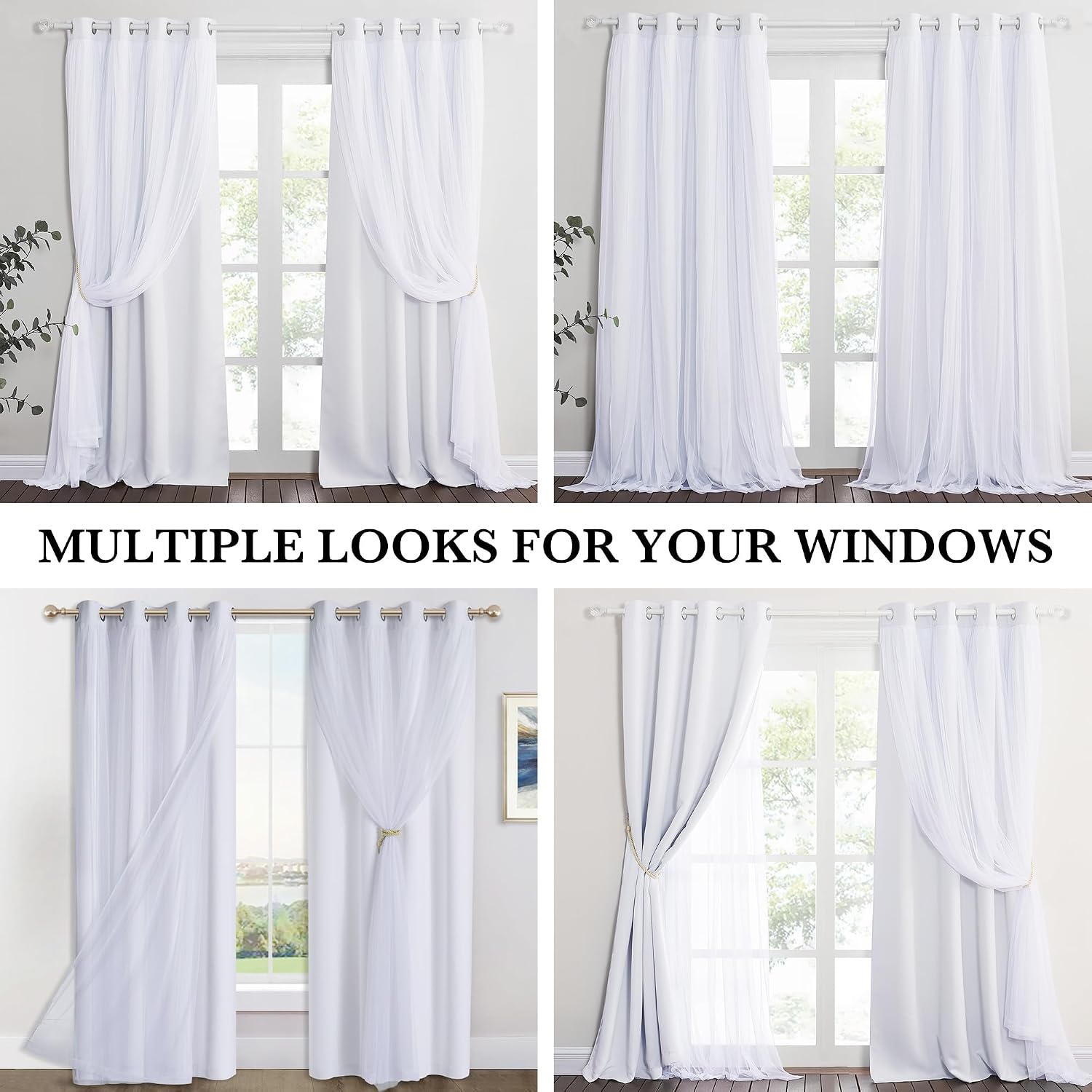 White Double Layer Blackout Curtains