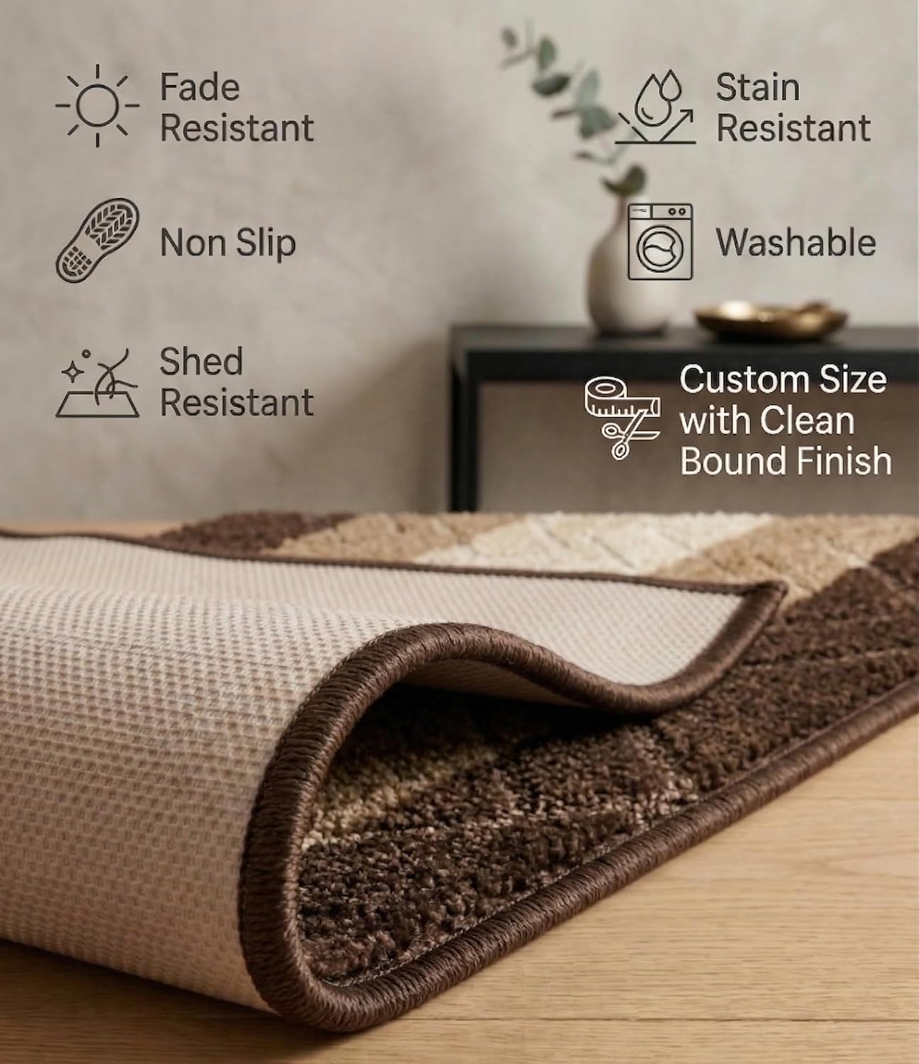 Brown-Beige Non Slip Runner Rug