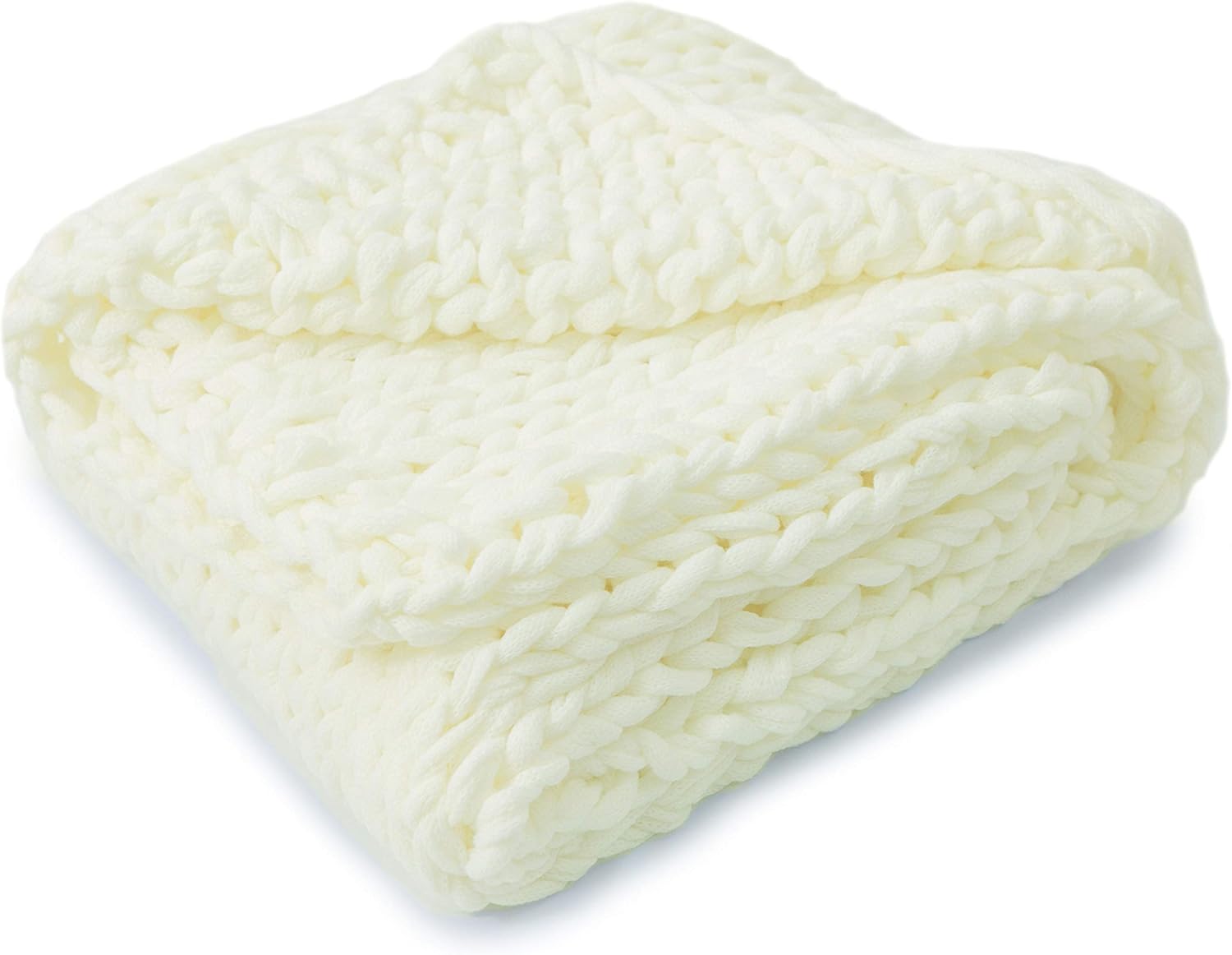 Ivory Cable Knit Decorative Throw Blanket