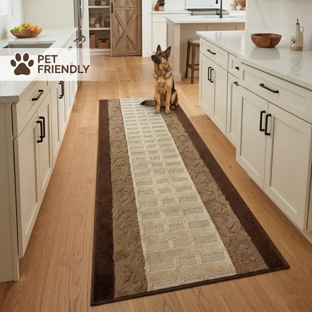 Brown Woven Washable Runner Rug