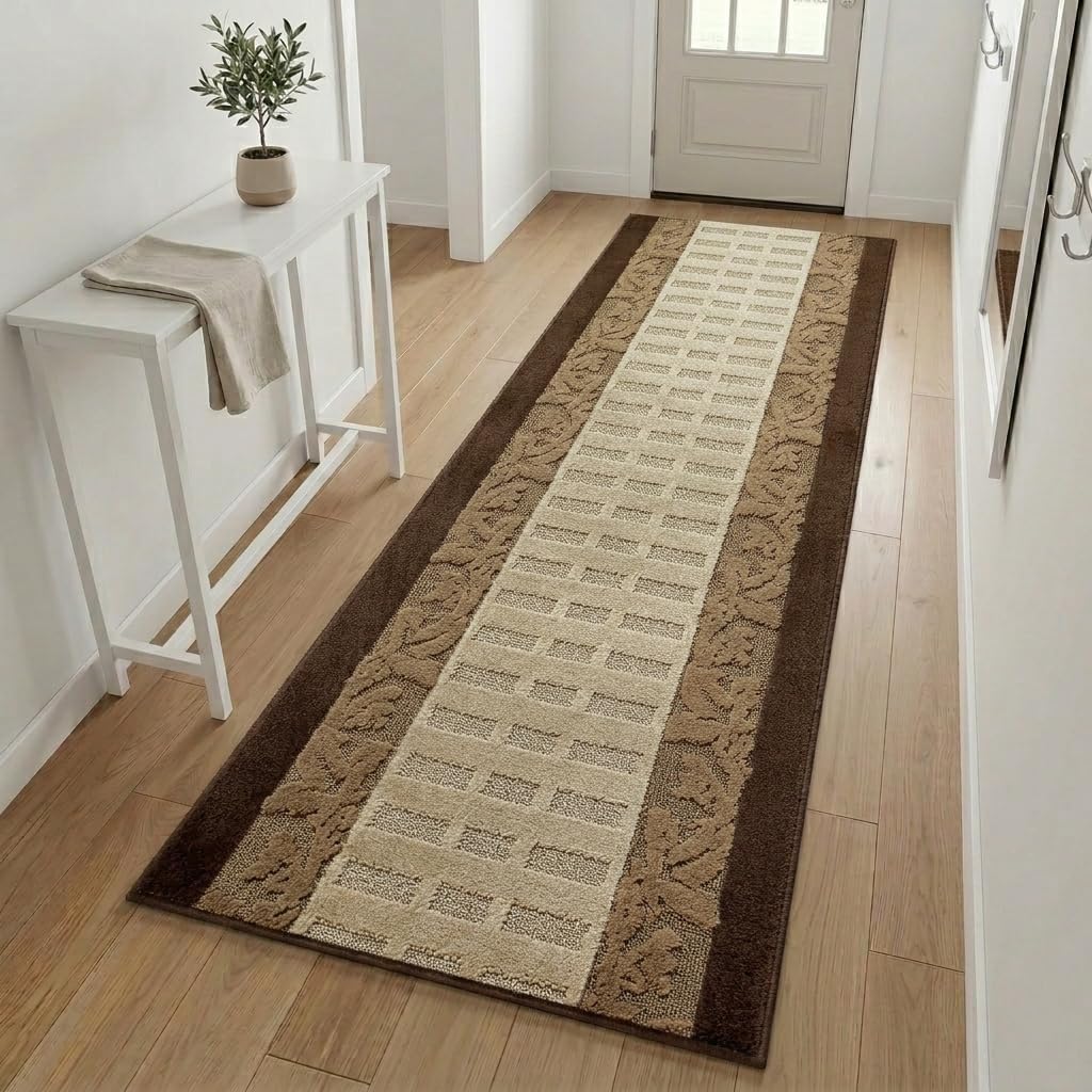 Brown Woven Washable Runner Rug