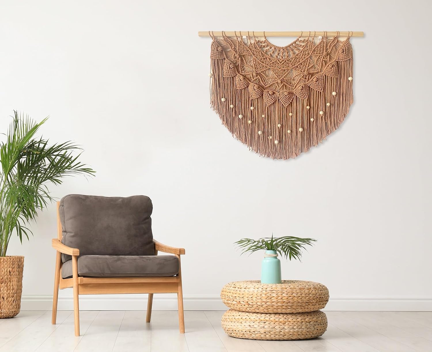 Khaki Beaded Macrame Wall Hanging