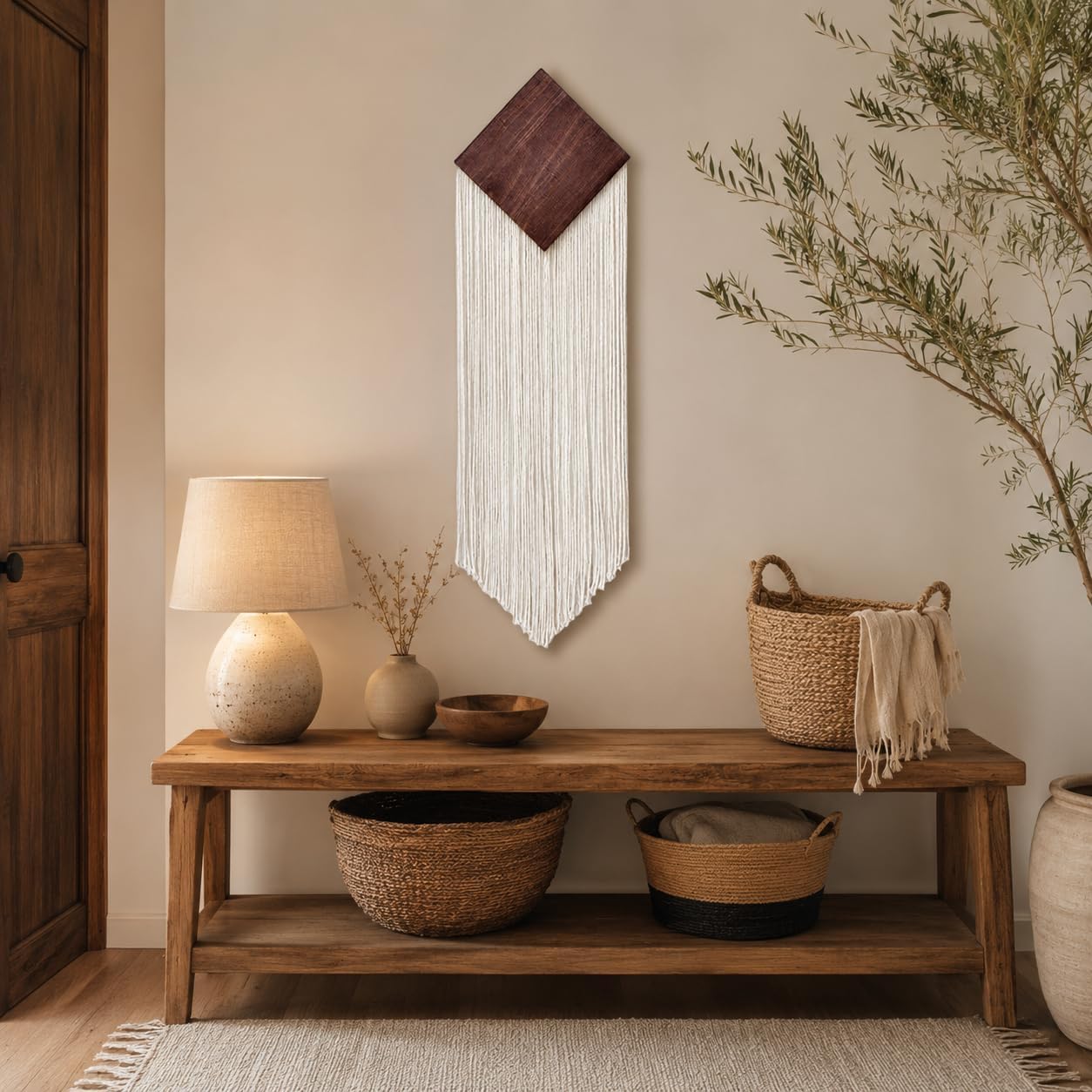 Off White Geometric Macrame Tapestry
