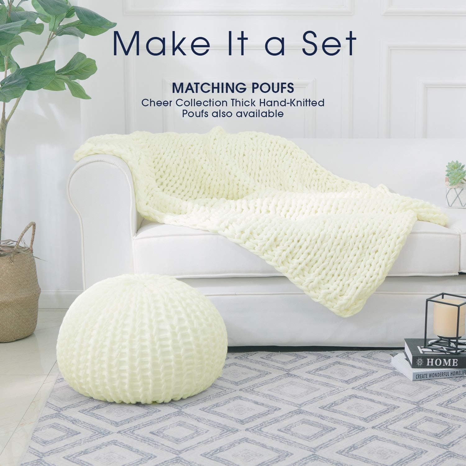 Ivory Cable Knit Decorative Throw Blanket