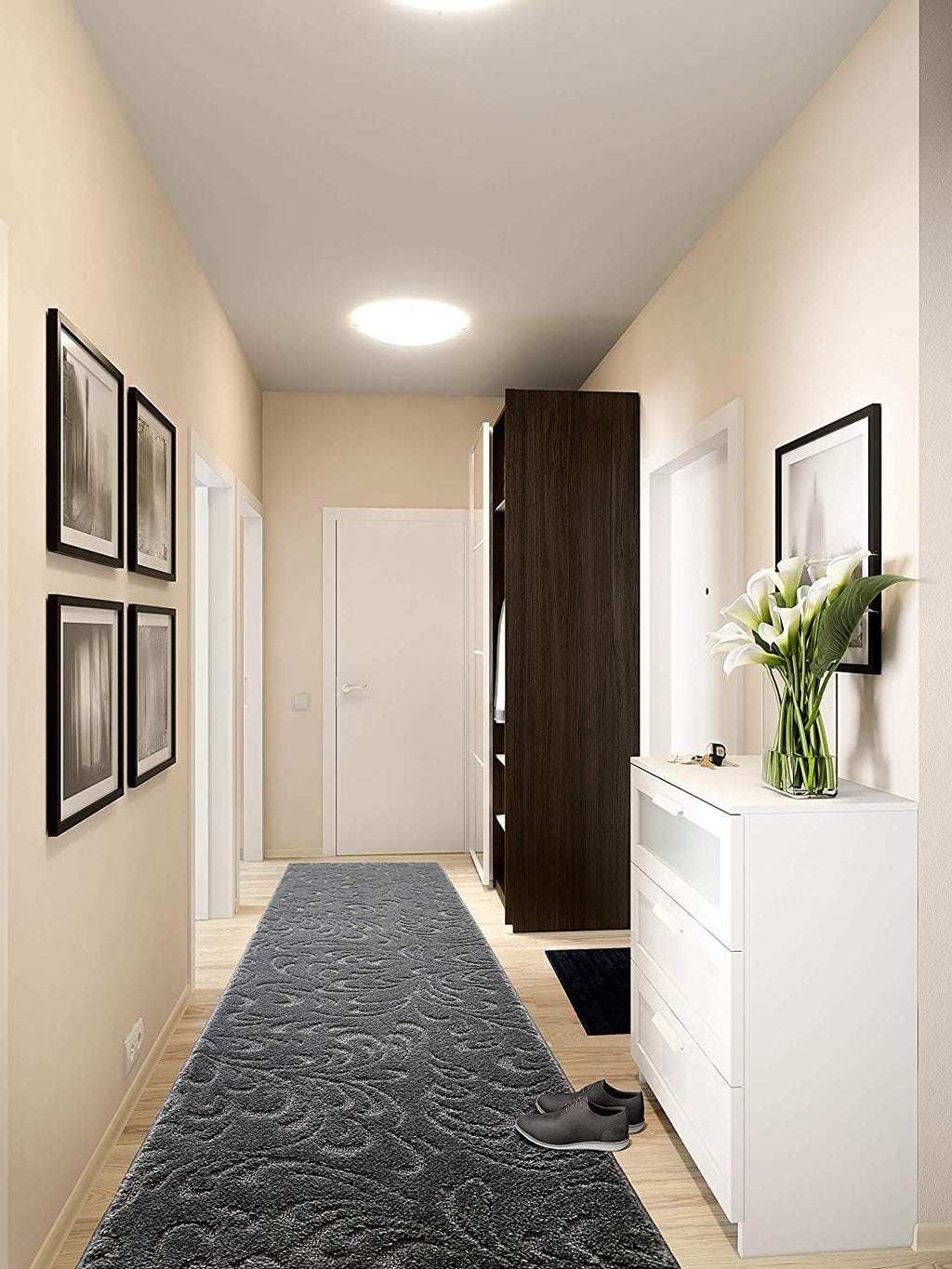 Grey Washable Rubber Runner Rug