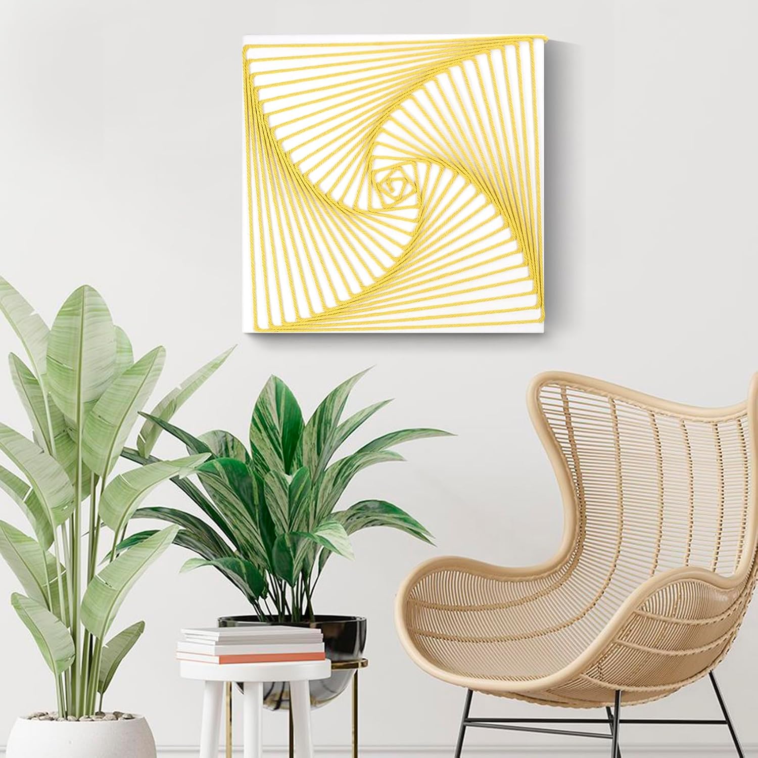 Yellow Framed Geometric Macrame Art