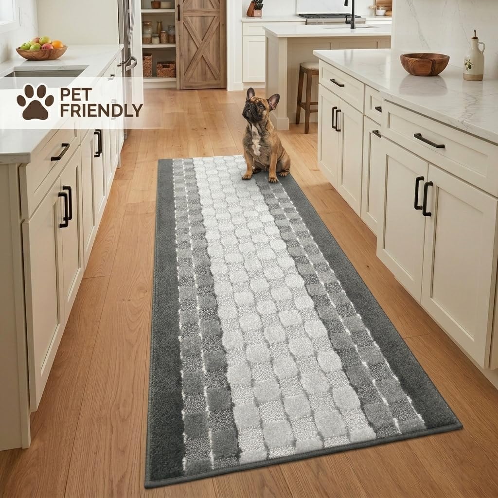 Checkered Grey Runner Rug