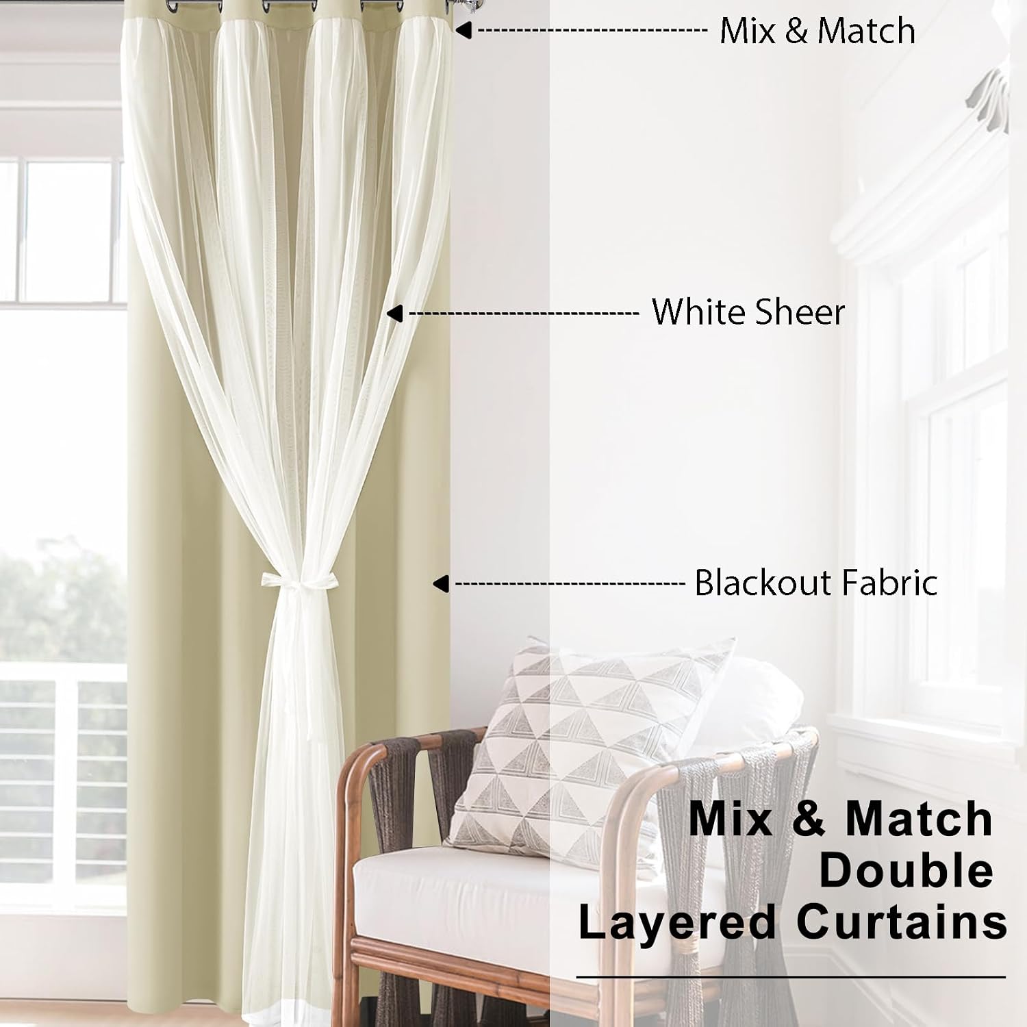 Light Beige Double Layer Blackout Curtains