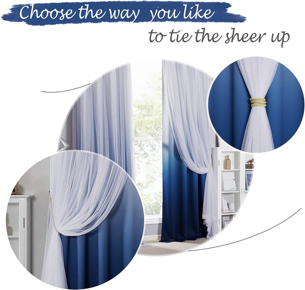 Navy Ombre Double Layer Blackout Curtains