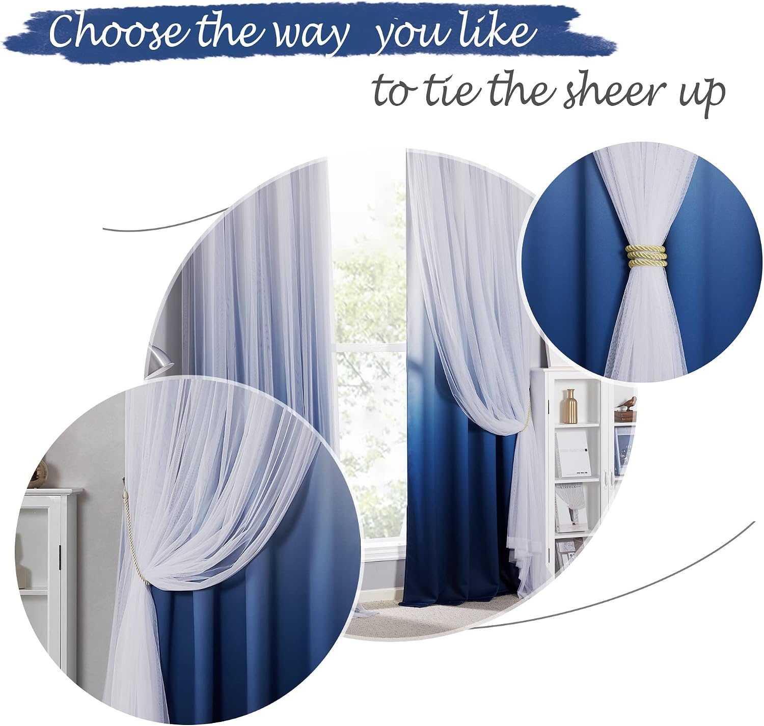 Navy Ombre Double Layer Blackout Curtains