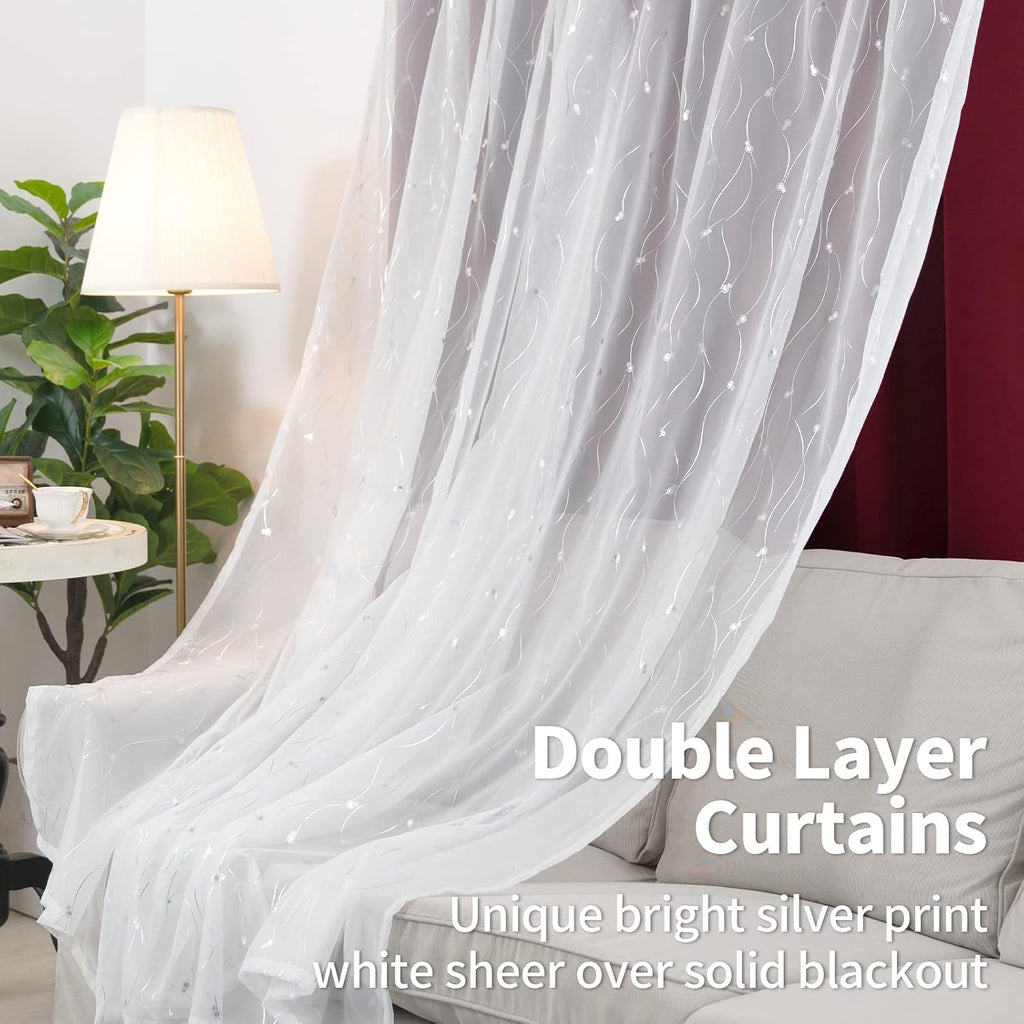 Burgundy Double Layer Blackout Curtains