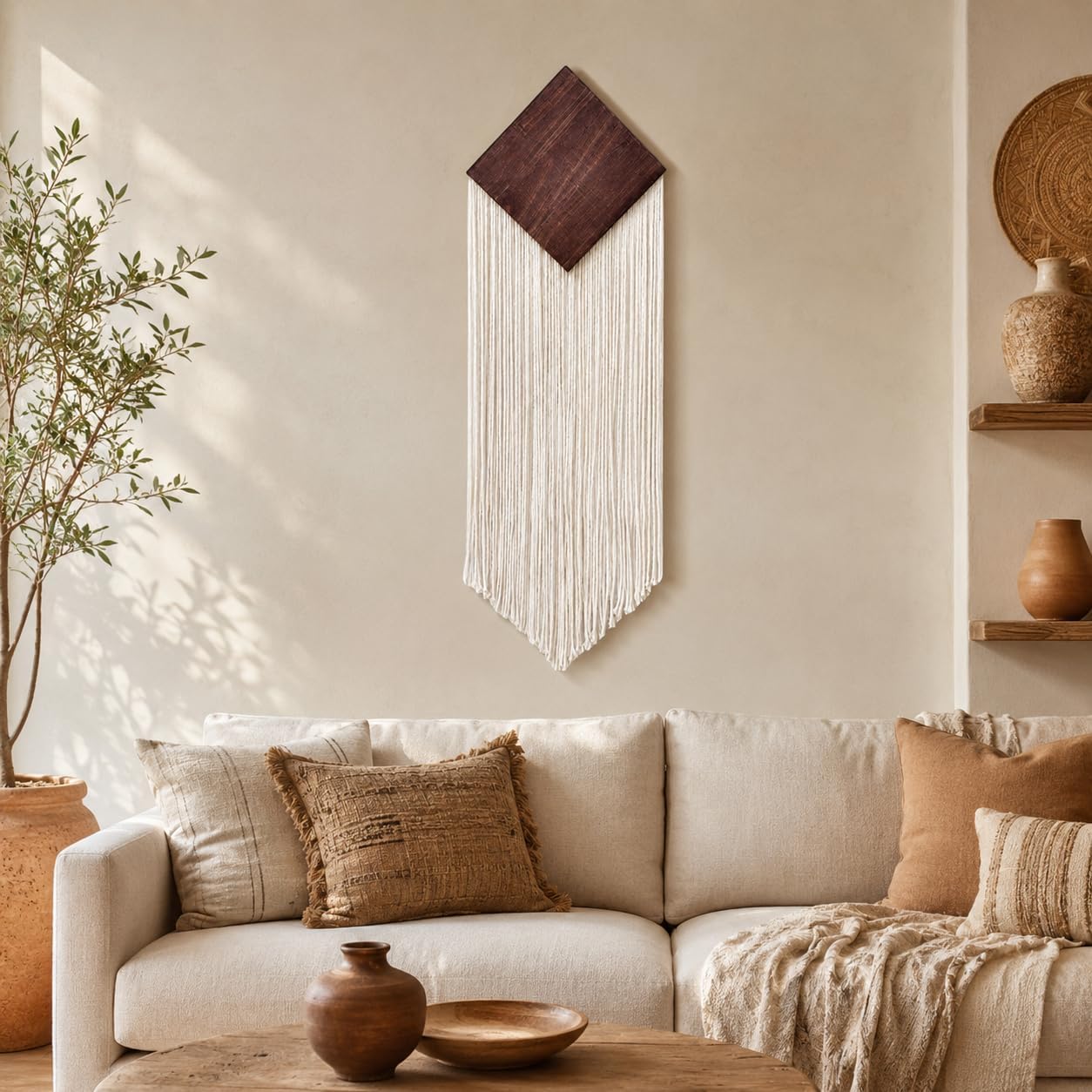 Off White Geometric Macrame Tapestry