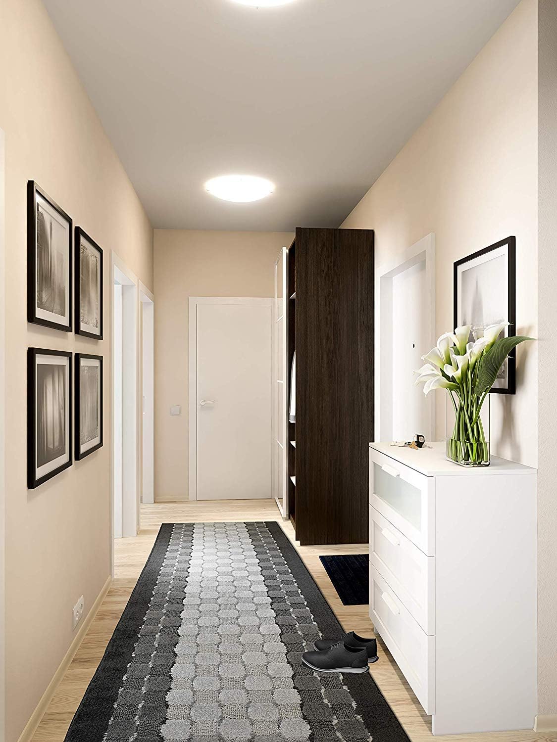 Checkered Gray Runner Rug