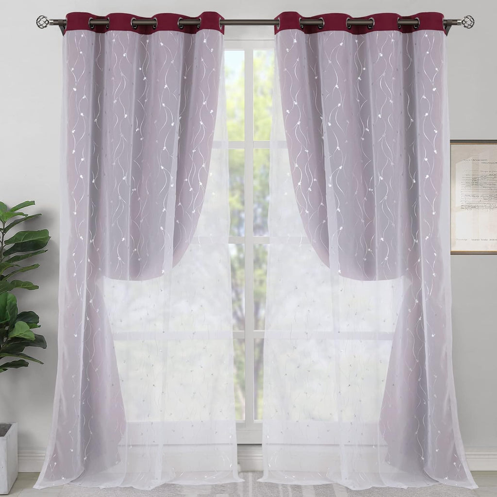Burgundy Double Layer Blackout Curtains