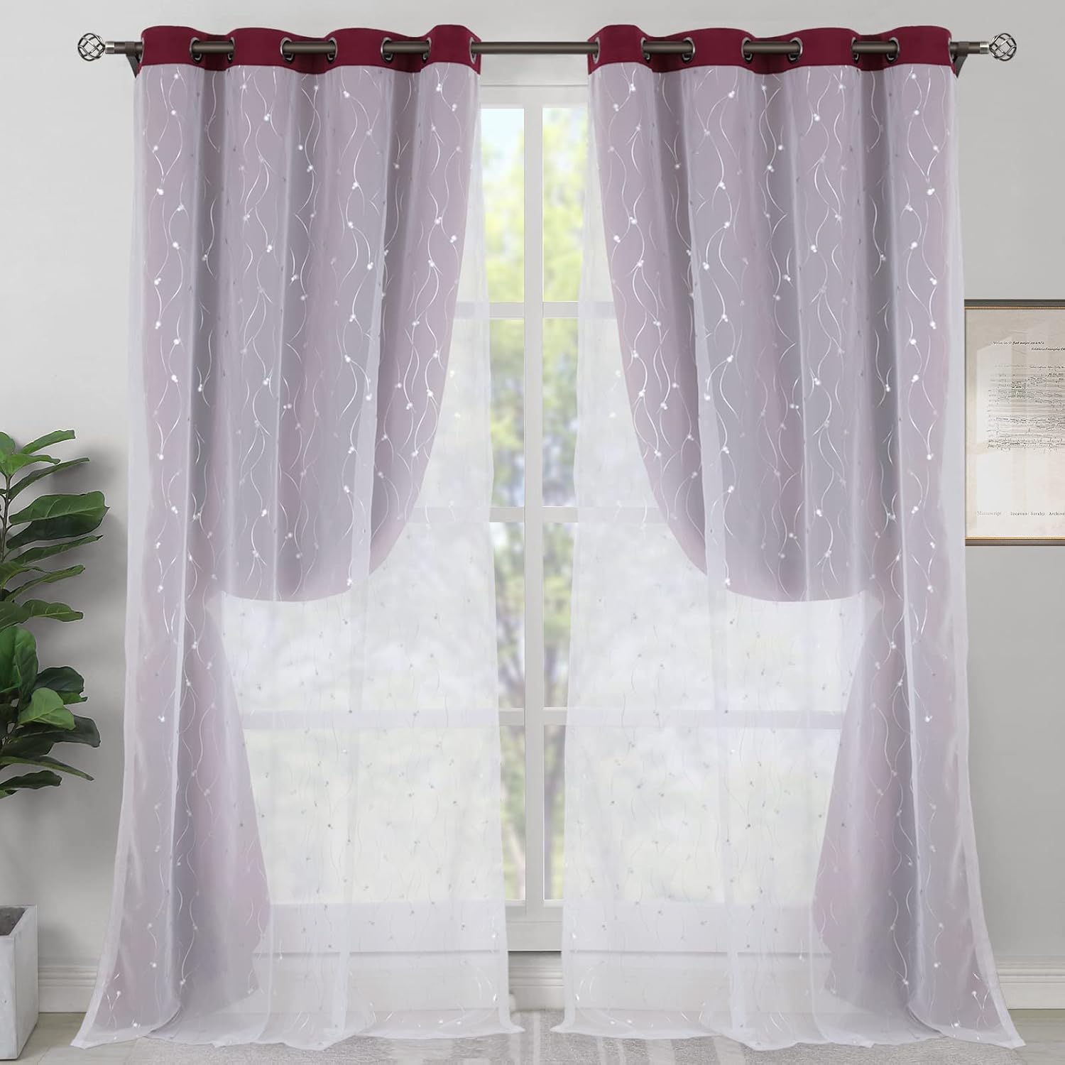 Burgundy Double Layer Blackout Curtains