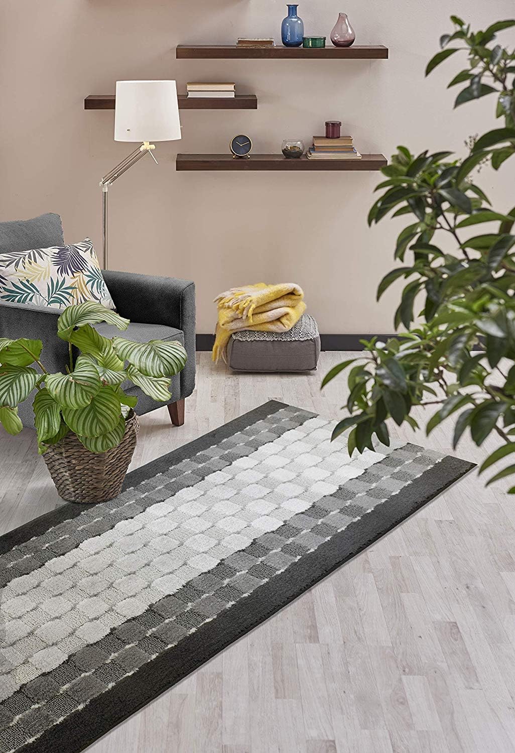 Checkered Gray Runner Rug