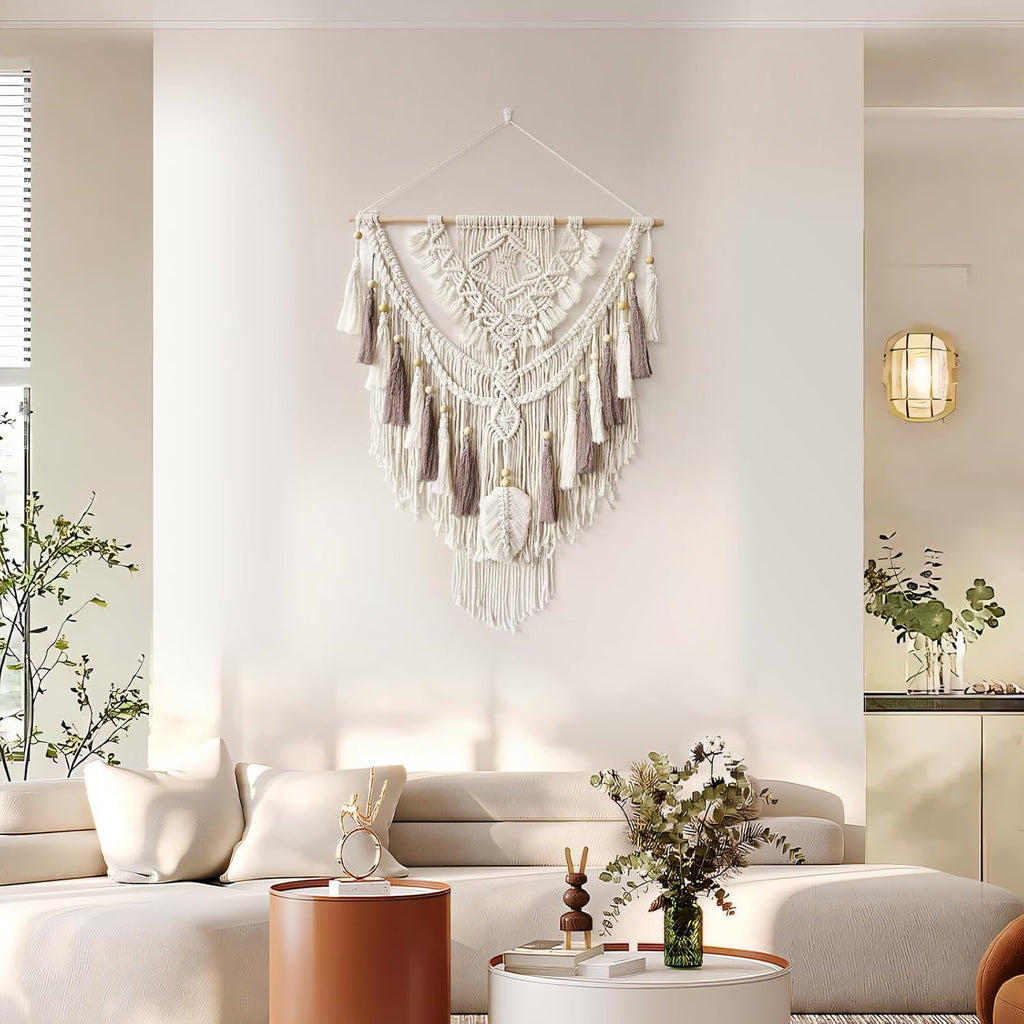 Beige Rose Handmade Macrame Tapestry