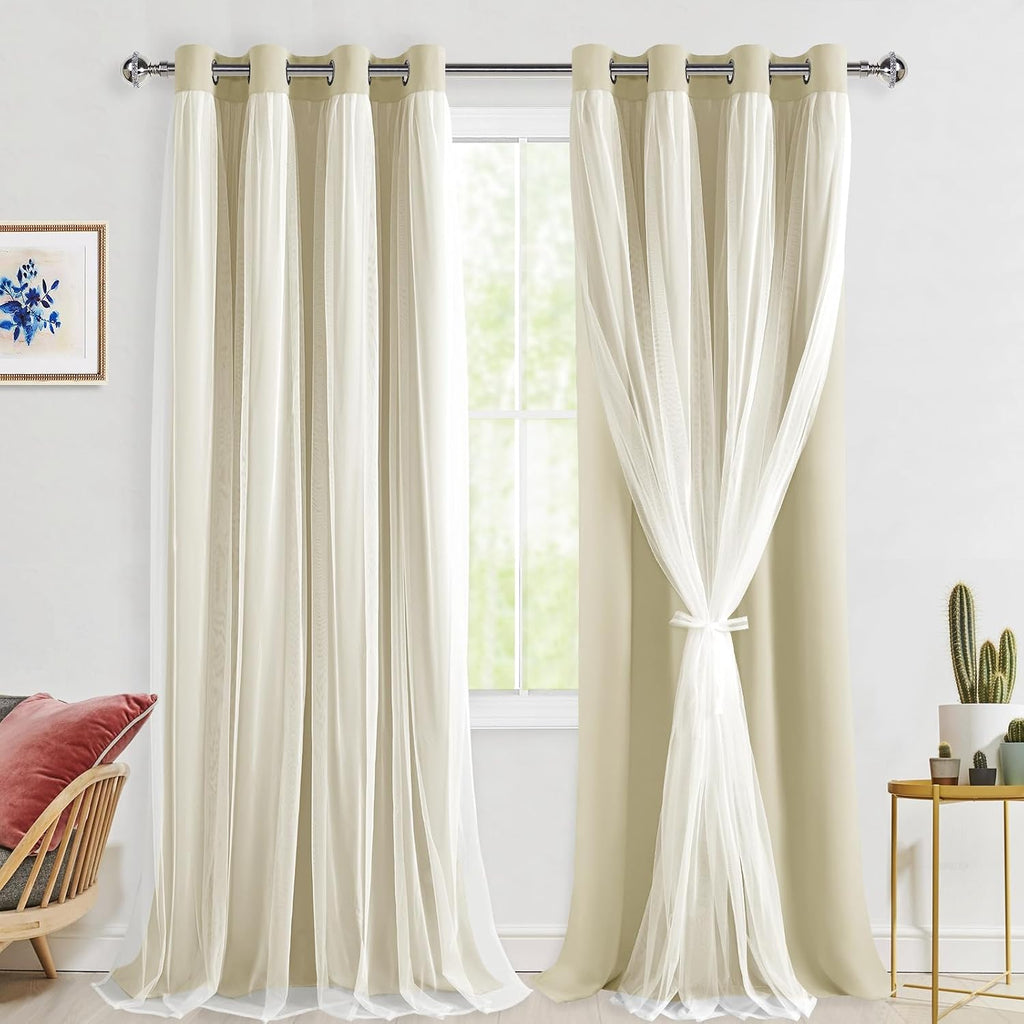 Light Beige Double Layer Blackout Curtains