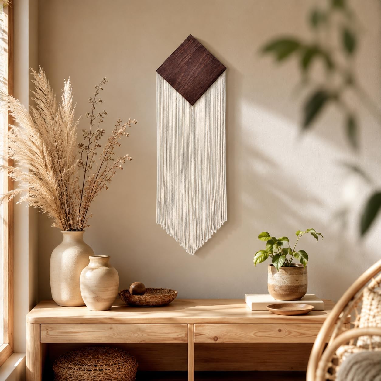 Off White Geometric Macrame Tapestry