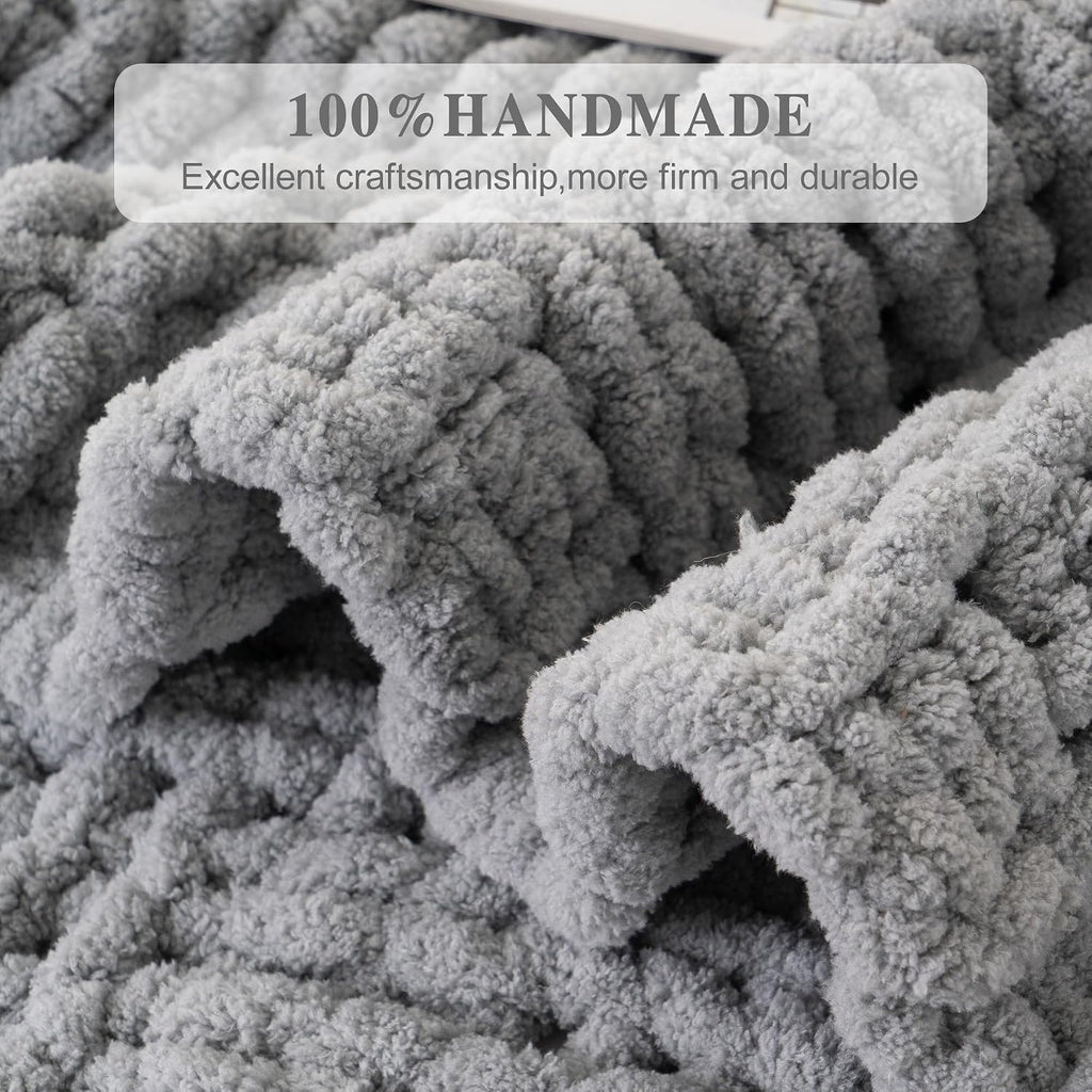 Light Grey Chenille Cable Knit Throw