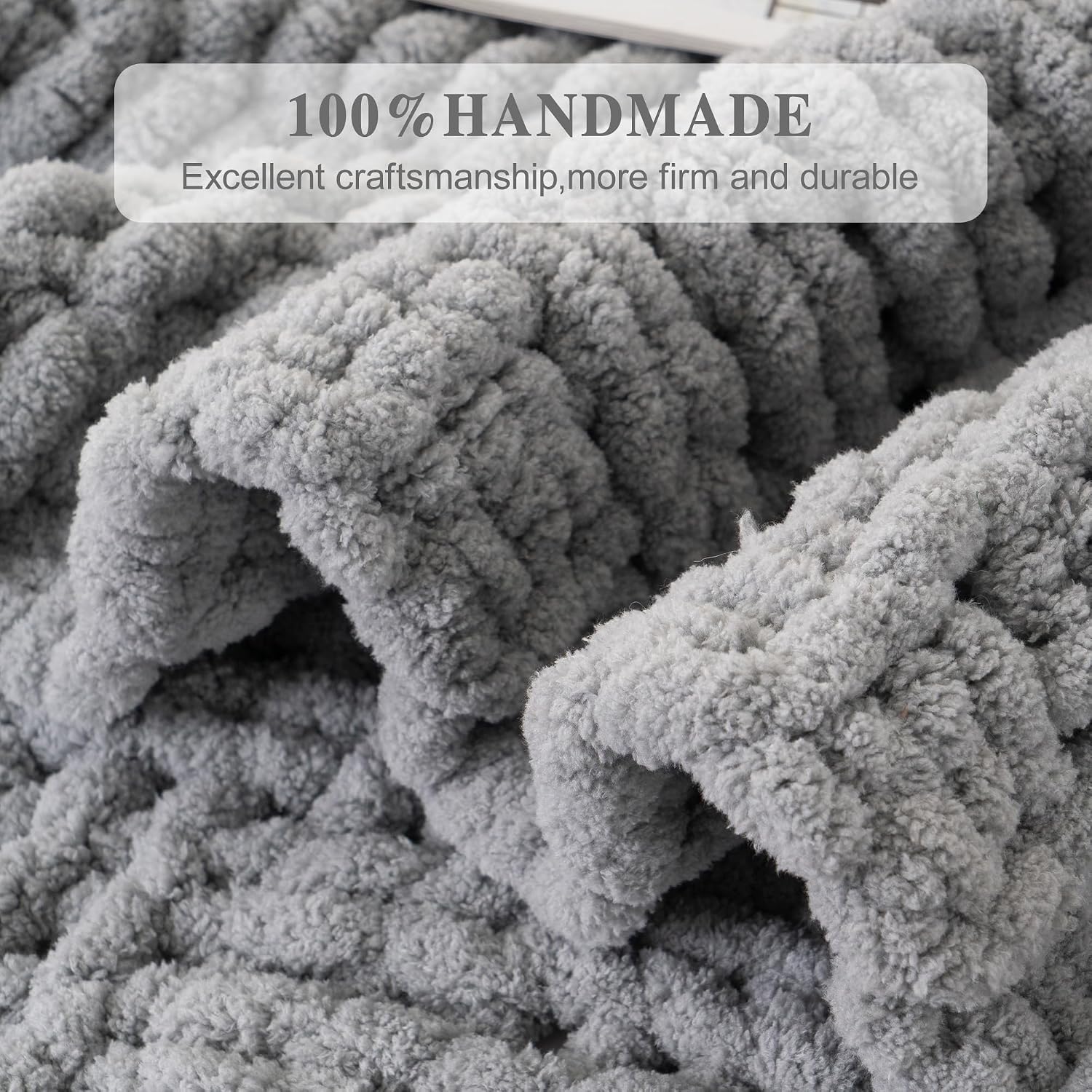 Light Grey Chenille Cable Knit Throw