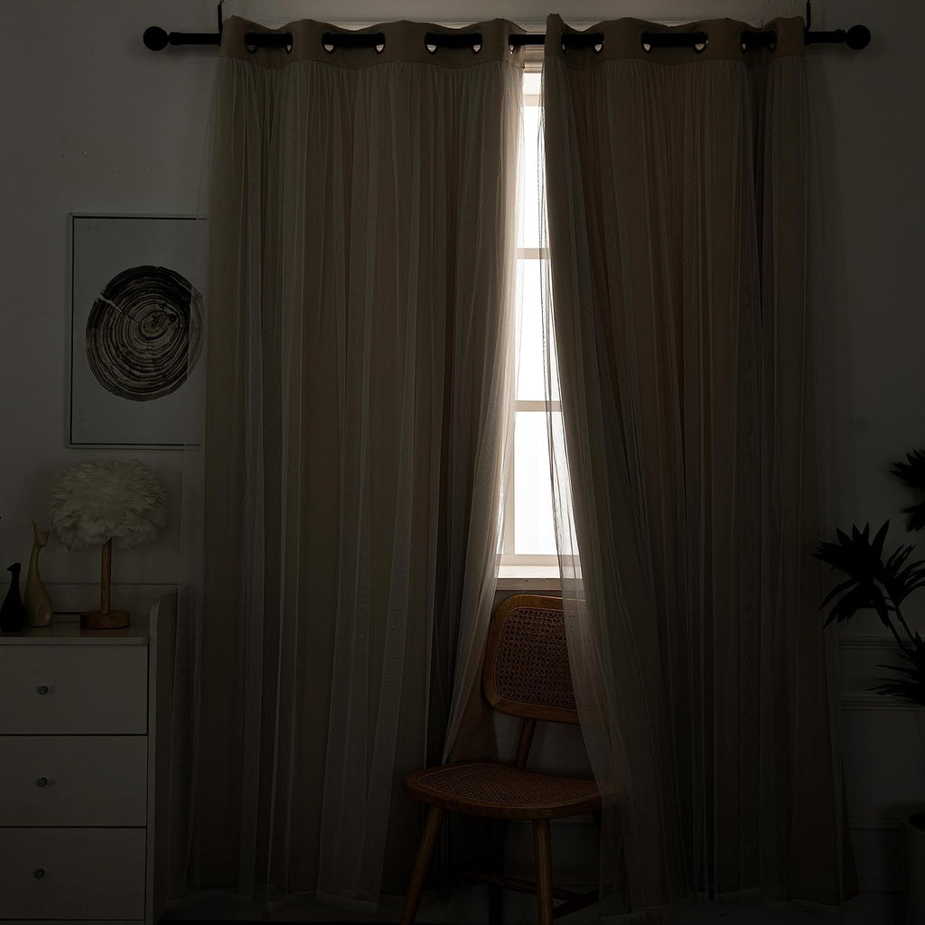 Beige Double Layer Blackout Curtains