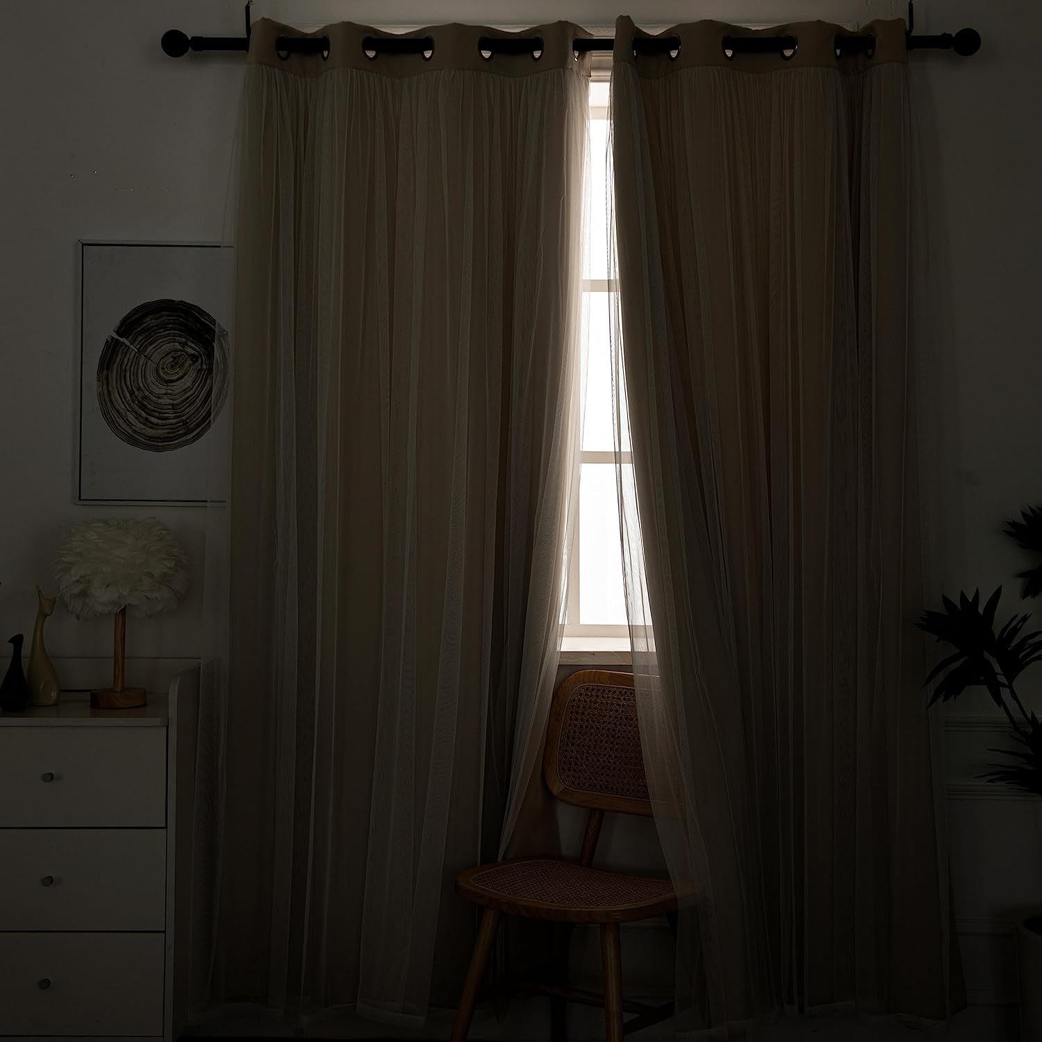 Beige Double Layer Blackout Curtains