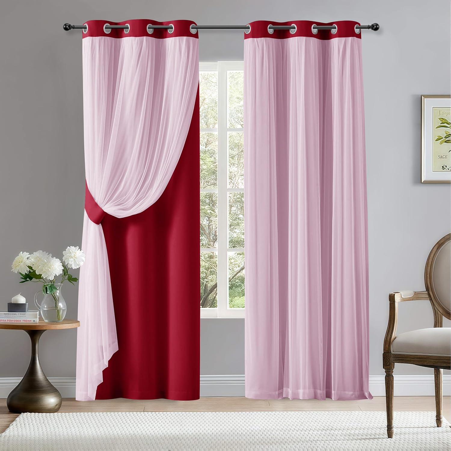 Red Double Layer Blackout Curtains