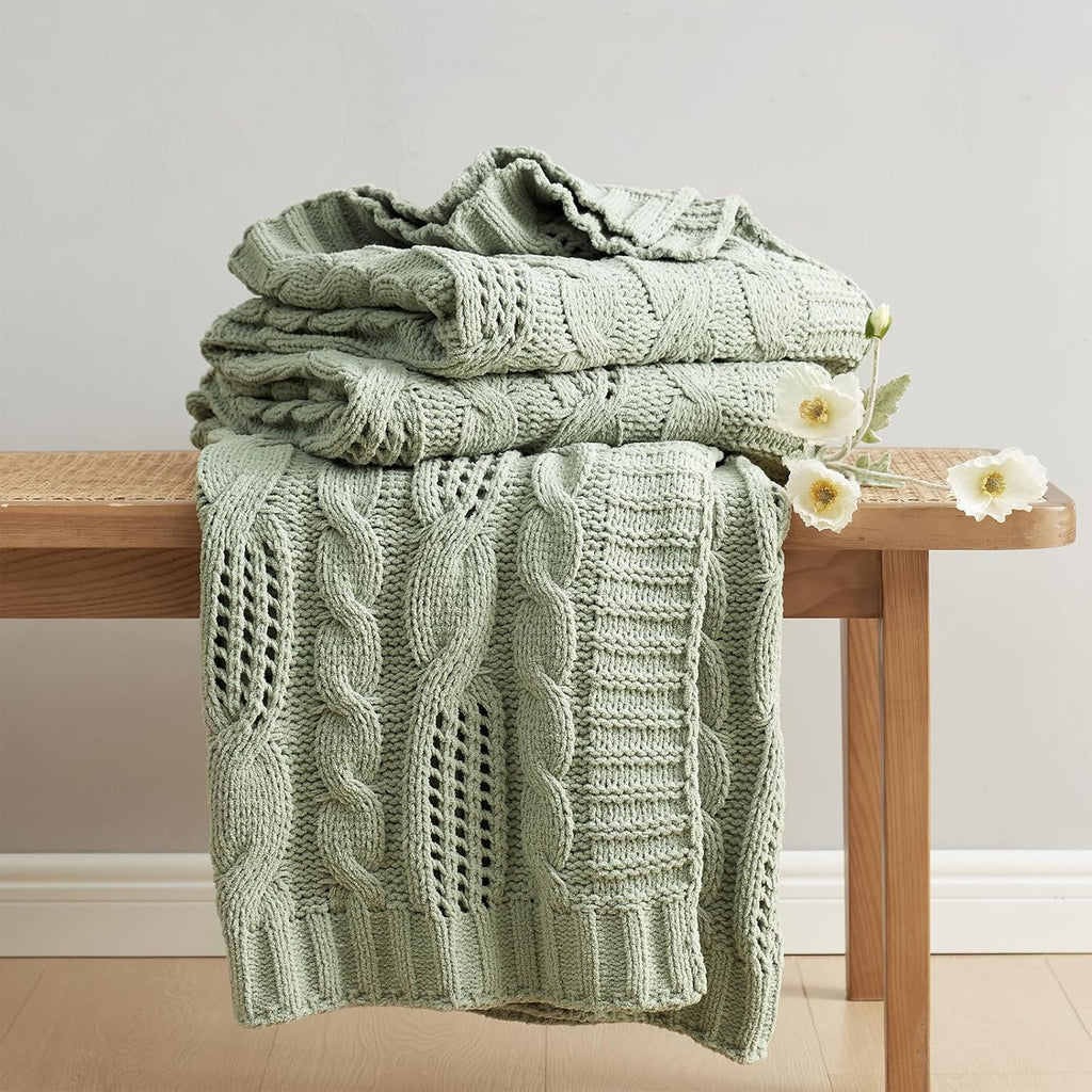 Sage Green Dual-Sided Chenille Knit Throw