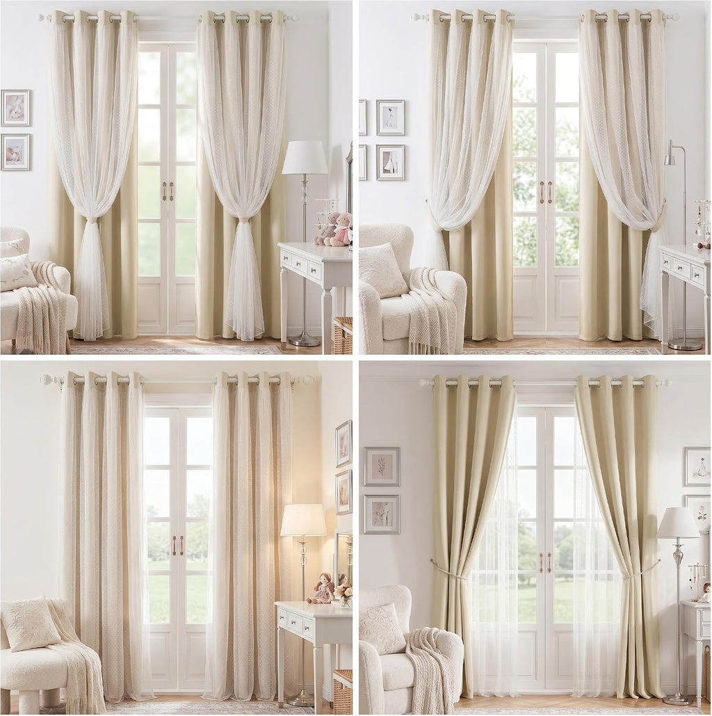 Cream Polka Dot Double Layer Blackout Curtains