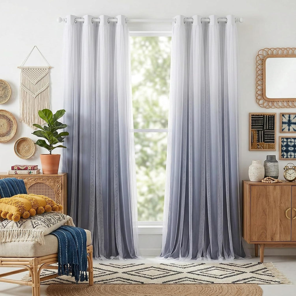 Navy Ombre Double Layer Blackout Curtains