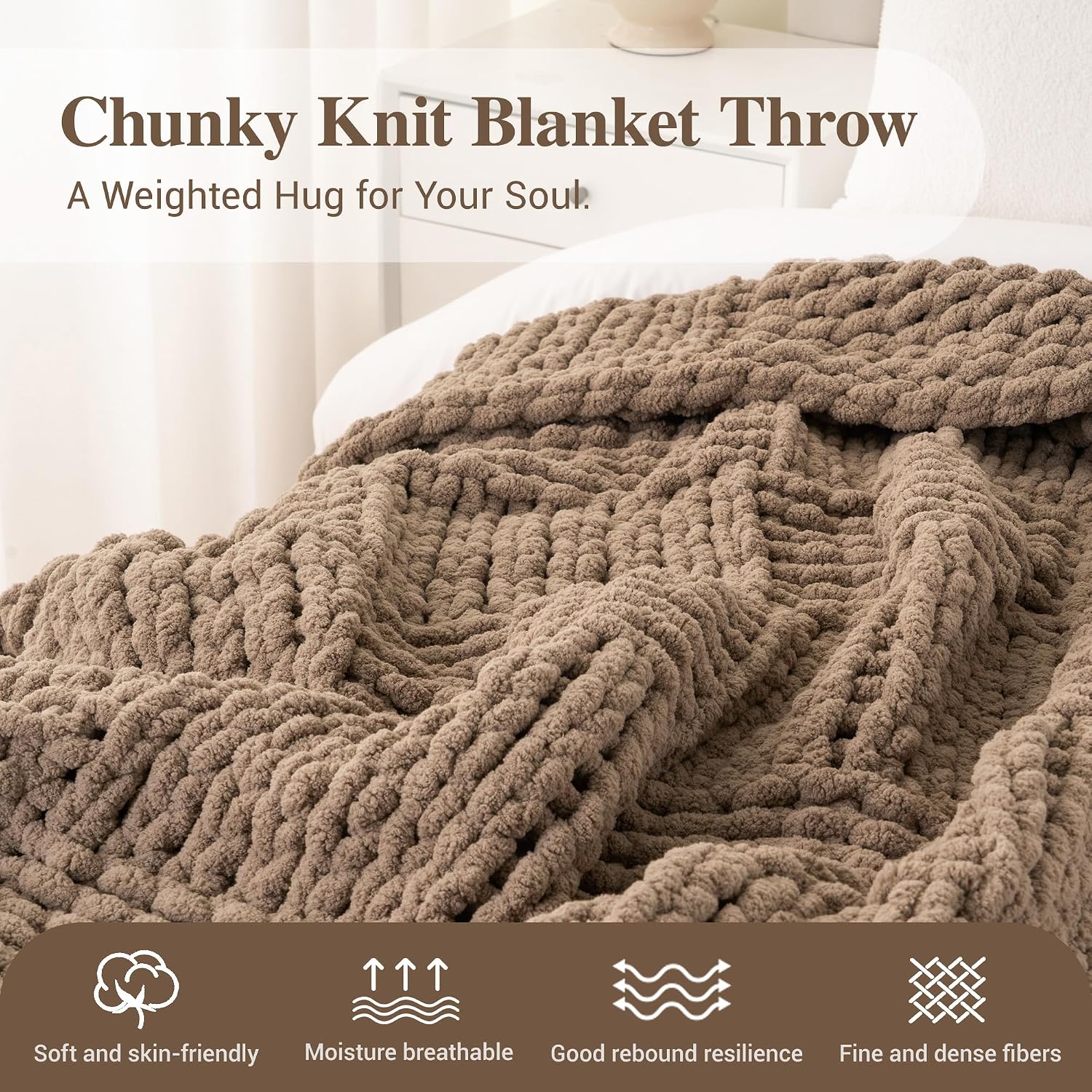 Beige Chunky Knit Couch Throw Blanket