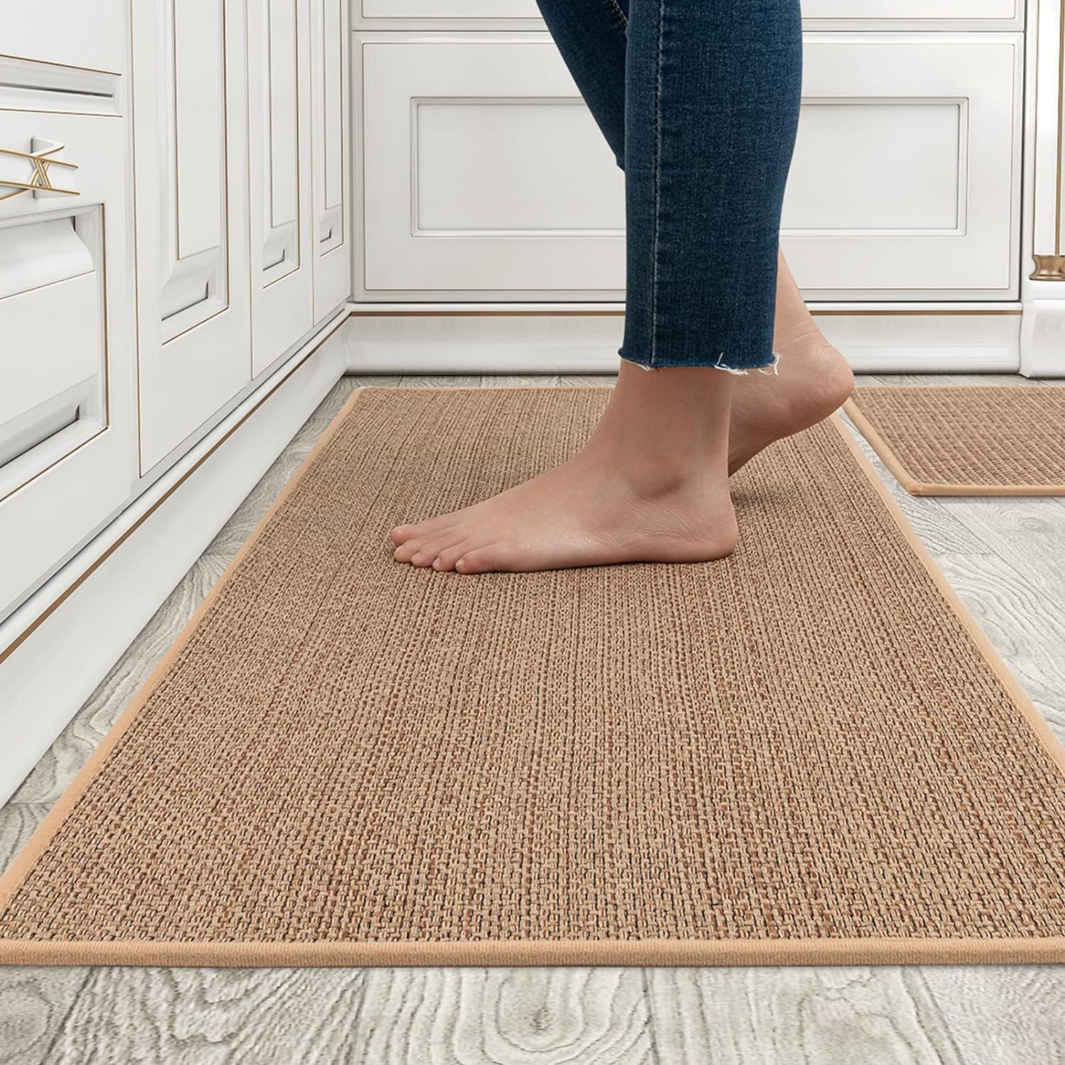 Beige Washable Kitchen Rug Sets