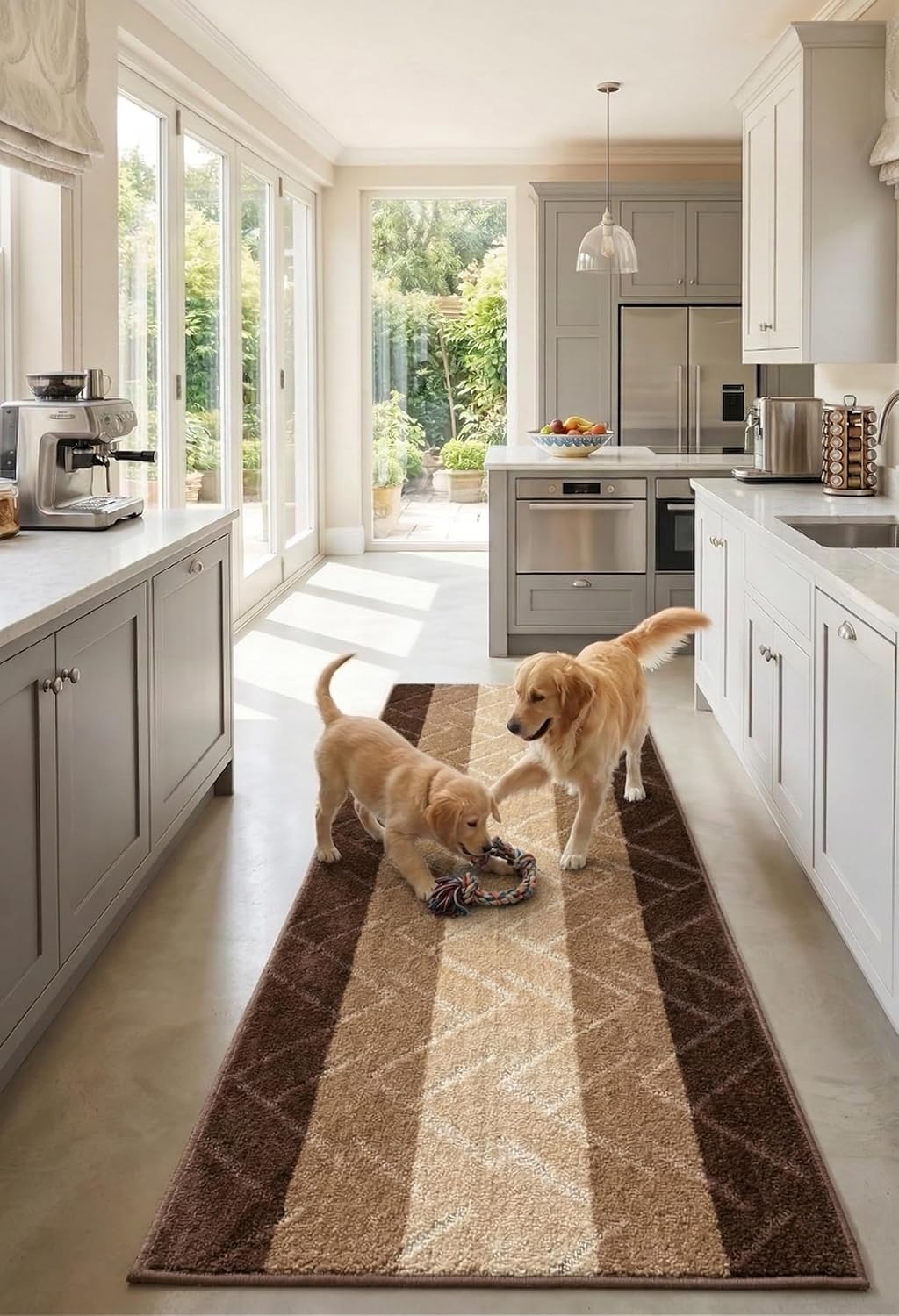 Brown-Beige Non Slip Runner Rug
