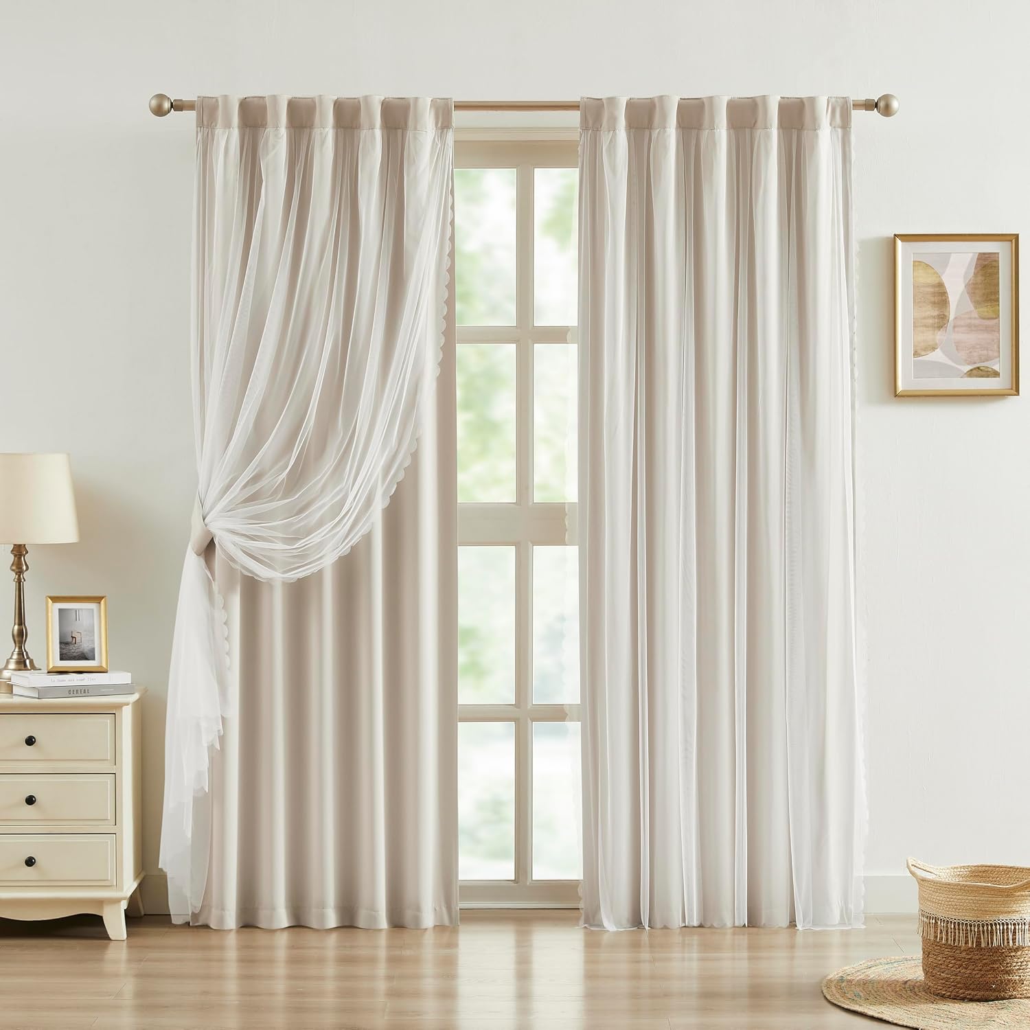 Beige Double Layer Blackout Curtains
