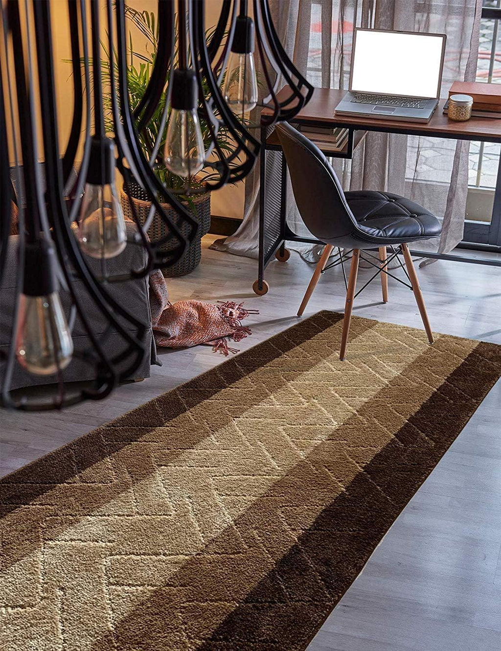 Brown-Beige Non Slip Runner Rug