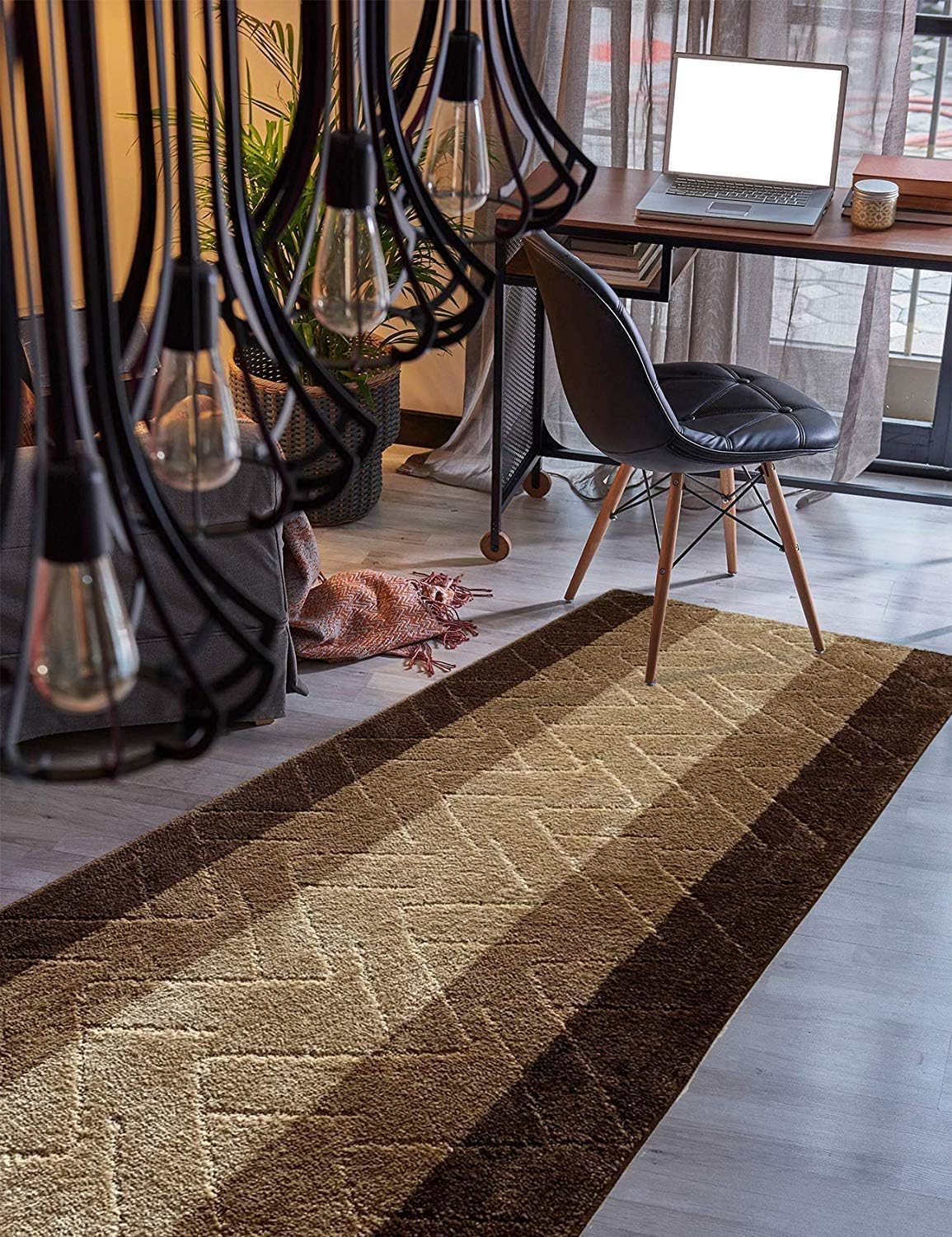 Brown-Beige Non Slip Runner Rug